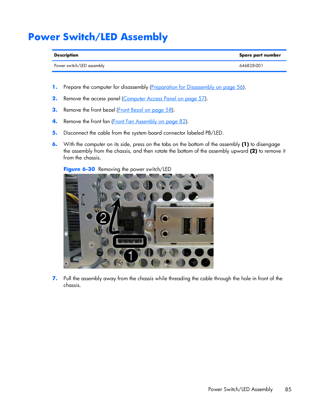 HP Pro 6300 manual Power Switch/LED Assembly 