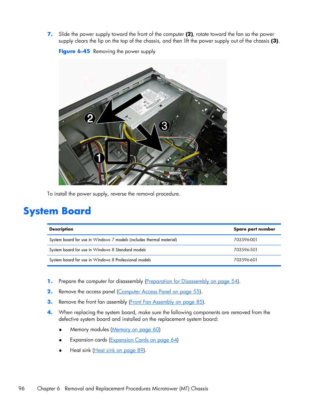 HP Pro 6305 manual System Board 