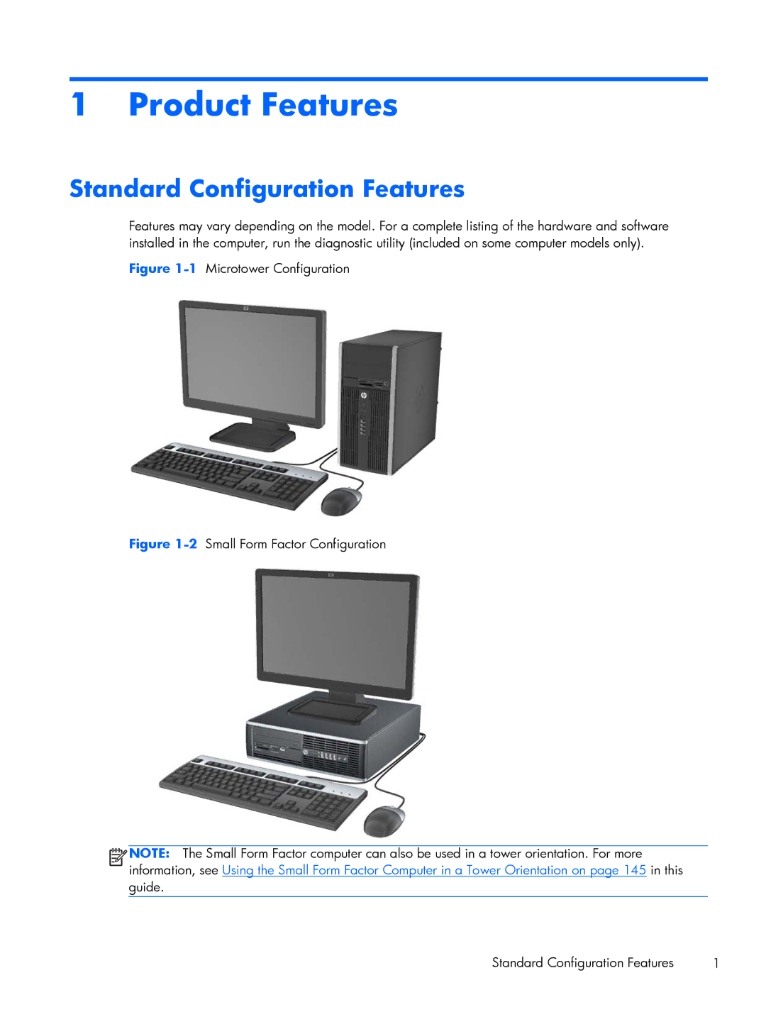 HP Pro 6305 manual Standard Configuration Features, 1Microtower Configuration 