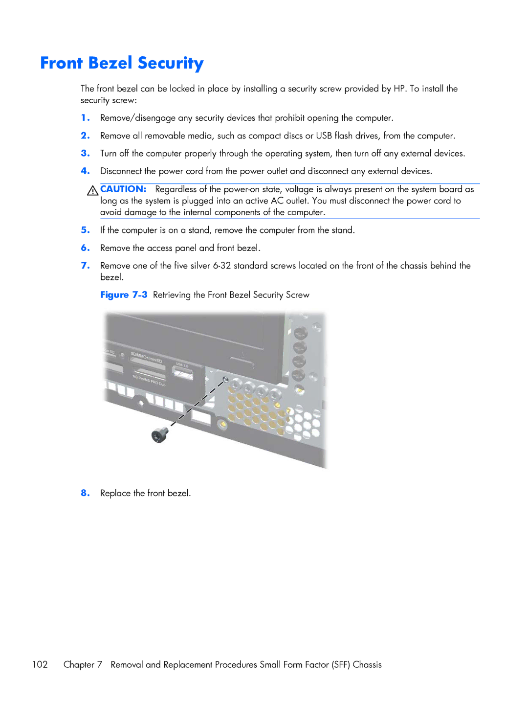 HP Pro 6305 manual Front Bezel Security 