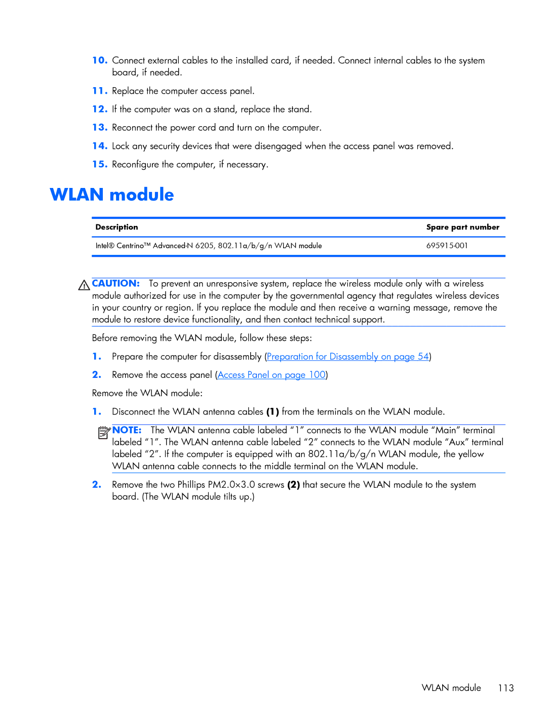 HP Pro 6305 manual Wlan module 