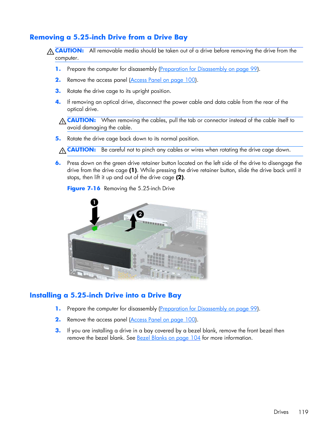 HP Pro 6305 manual Removing a 5.25-inch Drive from a Drive Bay 