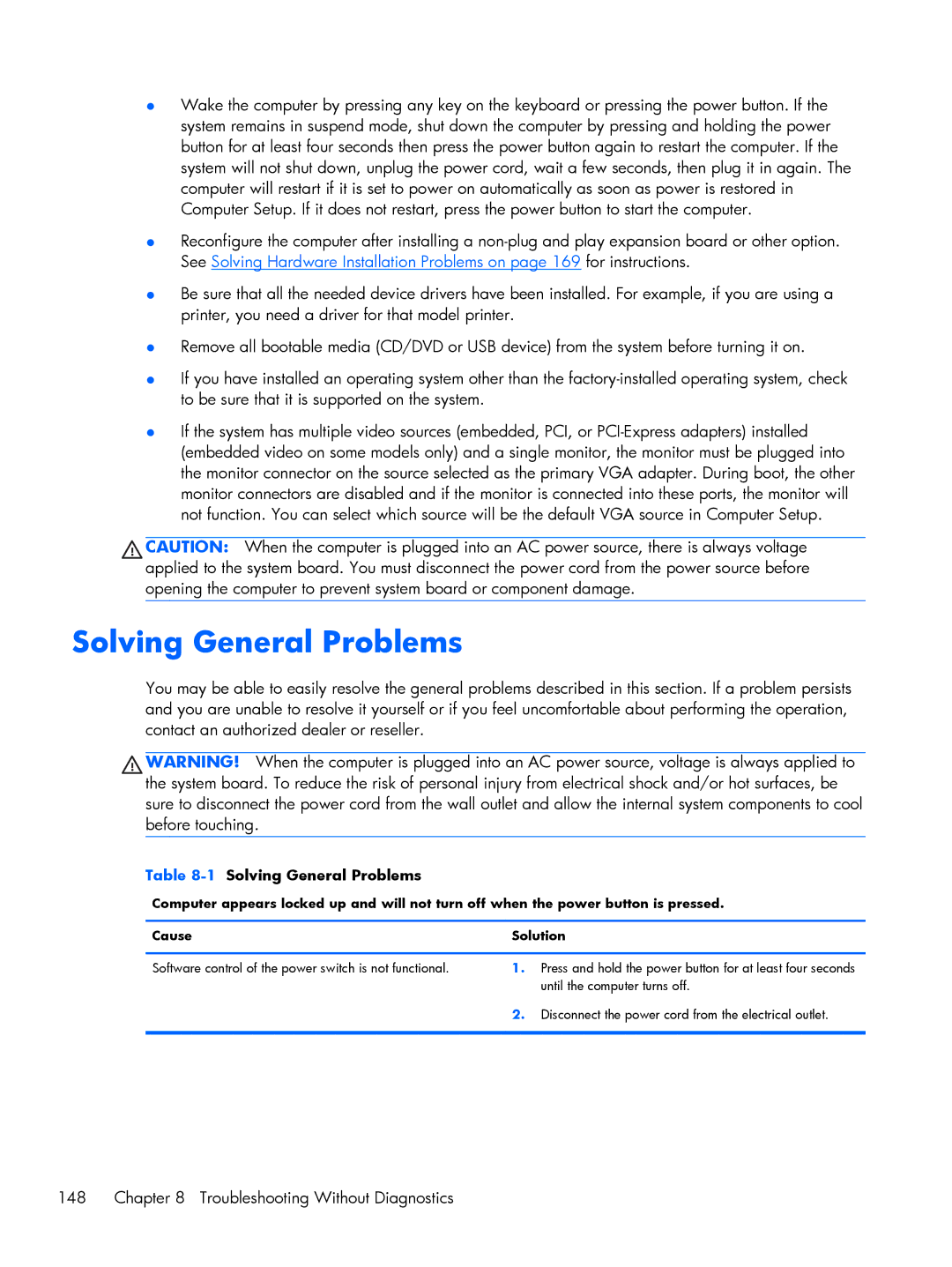 HP Pro 6305 manual Troubleshooting Without Diagnostics, 1Solving General Problems 