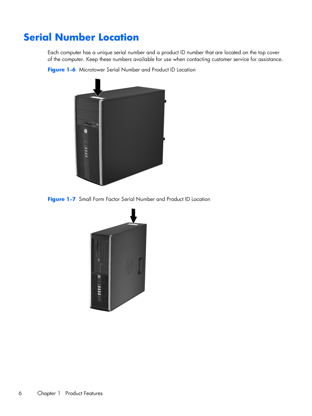 HP Pro 6305 manual Serial Number Location, 6Microtower Serial Number and Product ID Location 