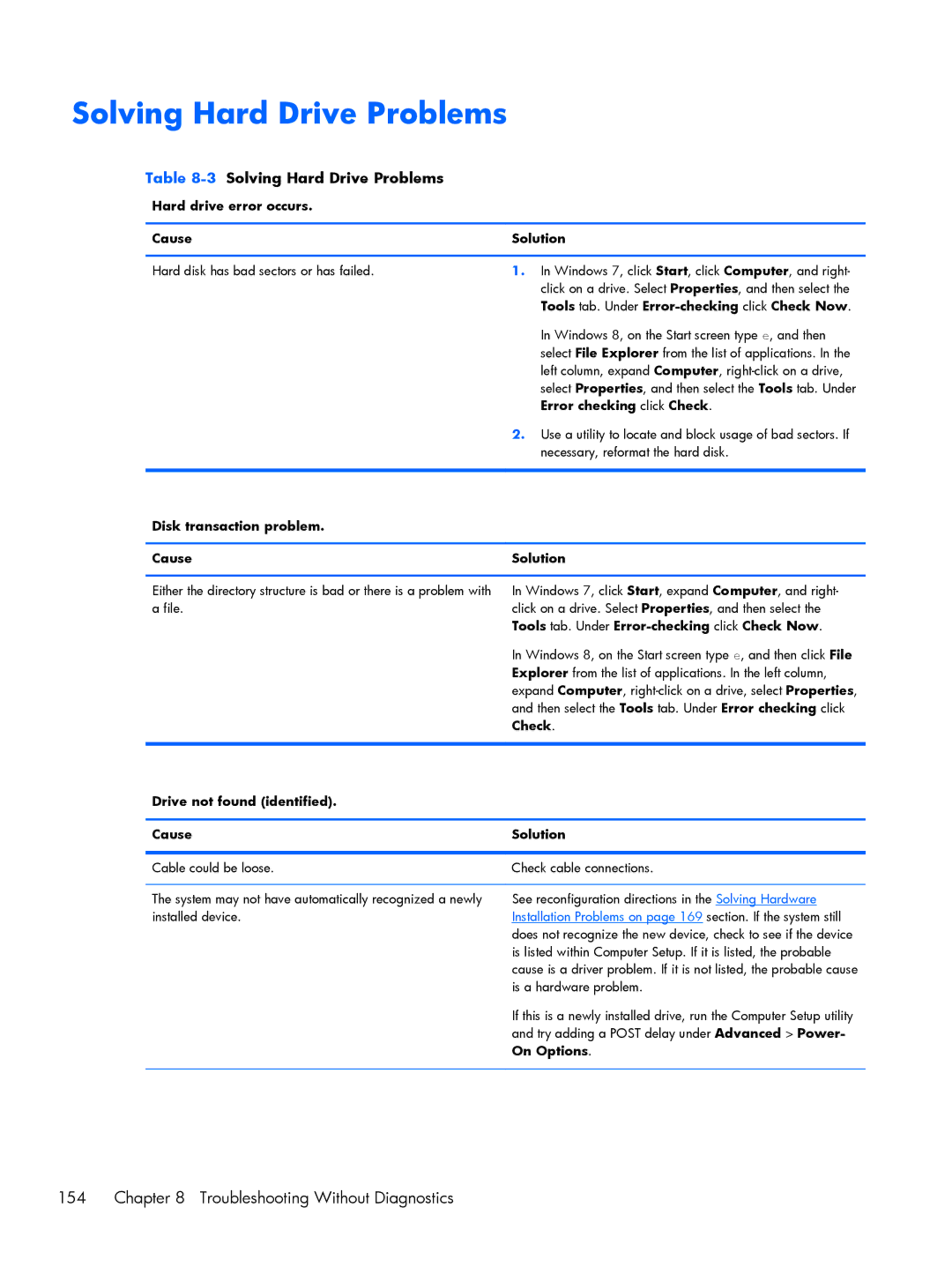 HP Pro 6305 manual Troubleshooting Without Diagnostics, 3Solving Hard Drive Problems 