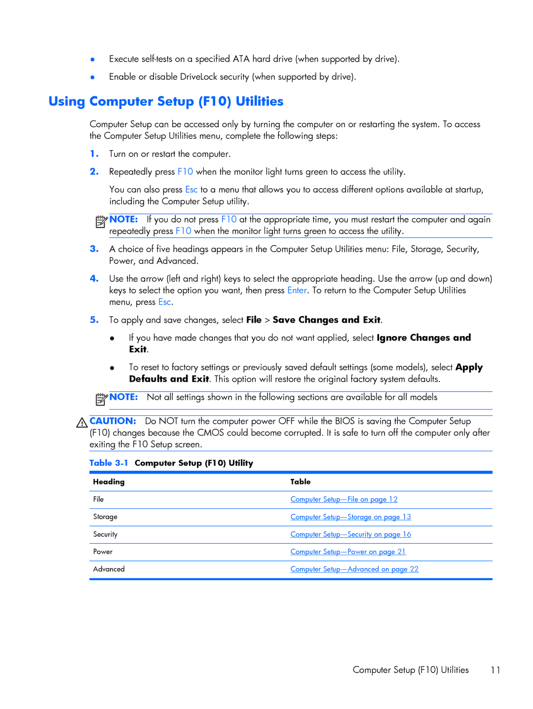 HP Pro 6305 manual Using Computer Setup F10 Utilities 