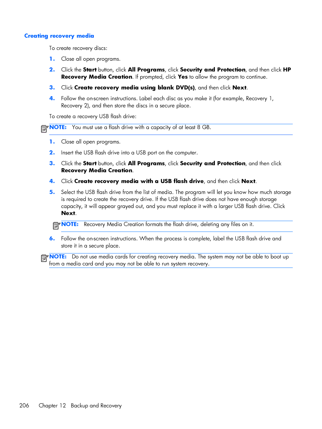 HP Pro 6305 manual Creating recovery media 