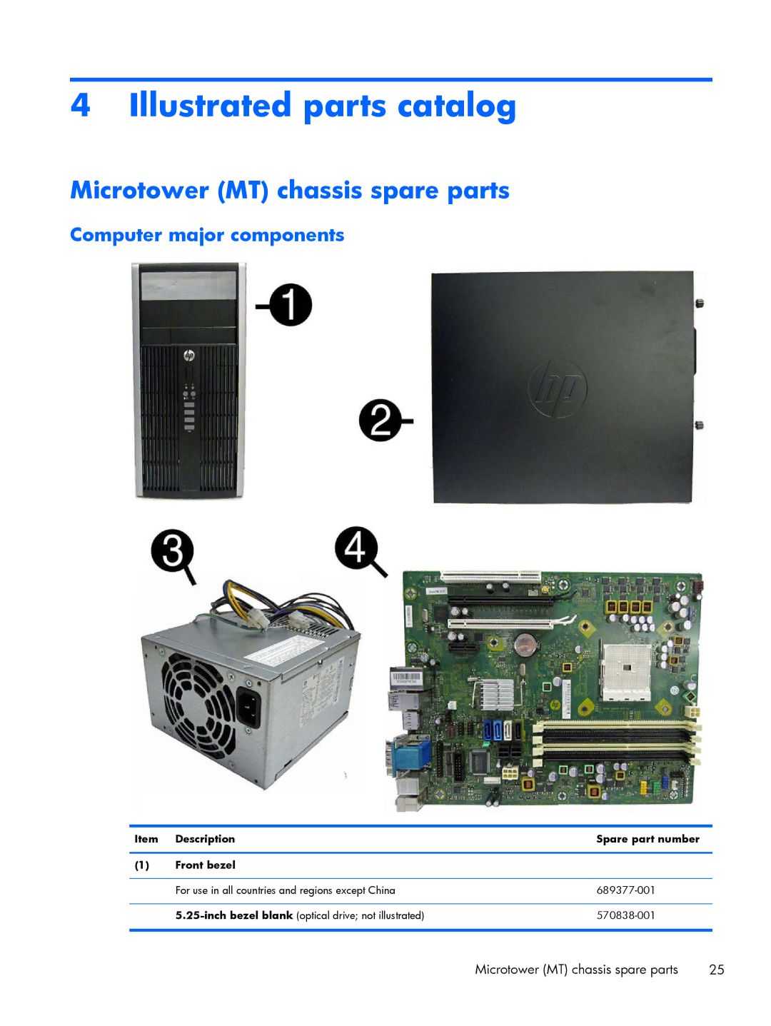 HP Pro 6305 manual Microtower MT chassis spare parts, Computer major components 