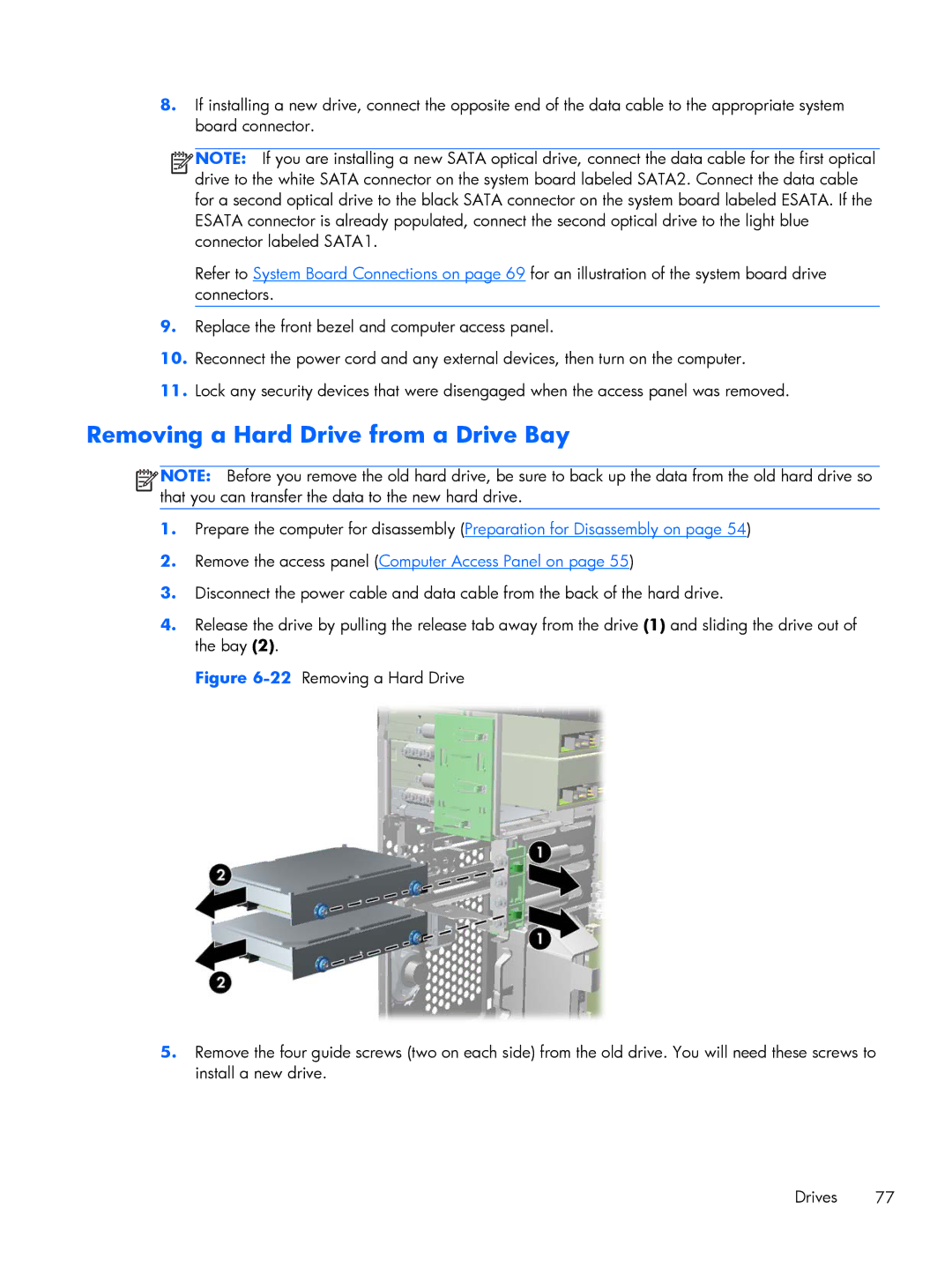 HP Pro 6305 manual Removing a Hard Drive from a Drive Bay 