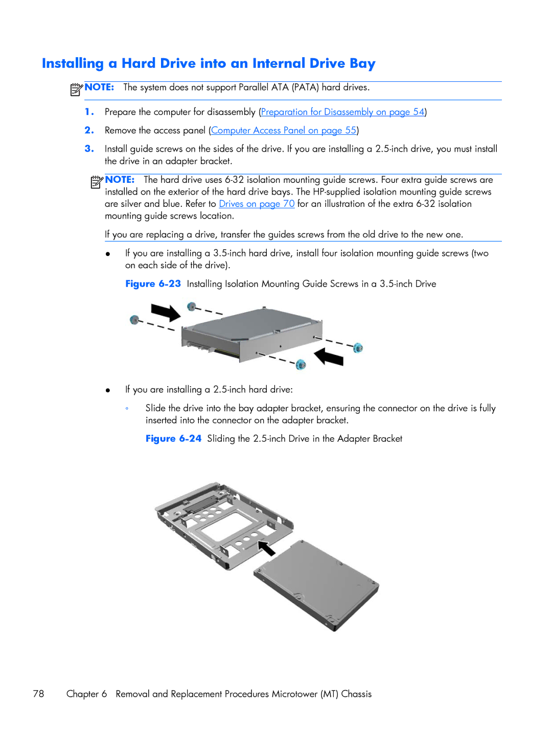 HP Pro 6305 manual Installing a Hard Drive into an Internal Drive Bay 