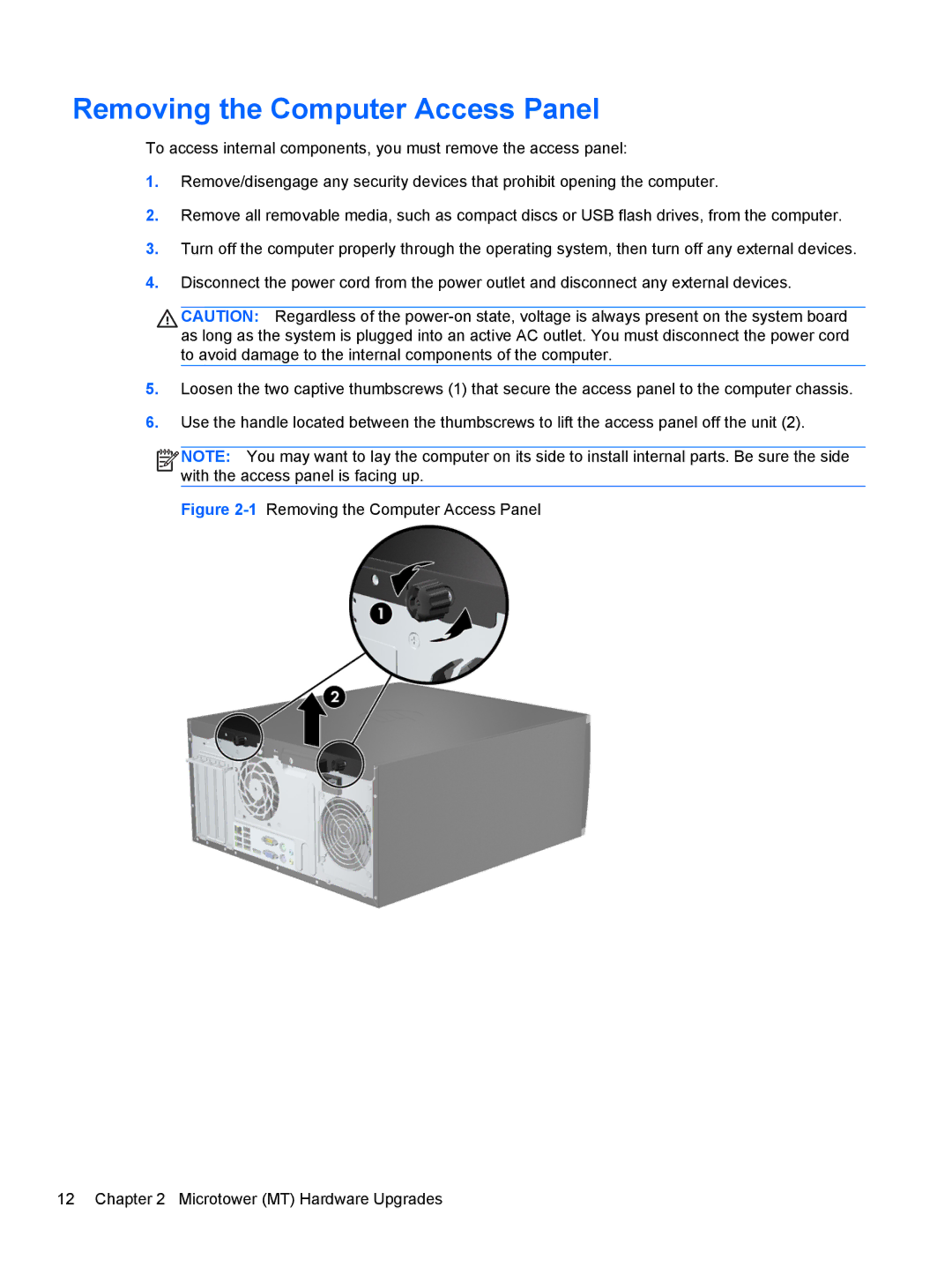 HP Pro 6305 manual Removing the Computer Access Panel 