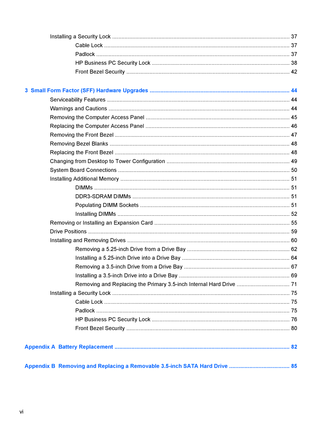 HP Pro 6305 manual Small Form Factor SFF Hardware Upgrades 