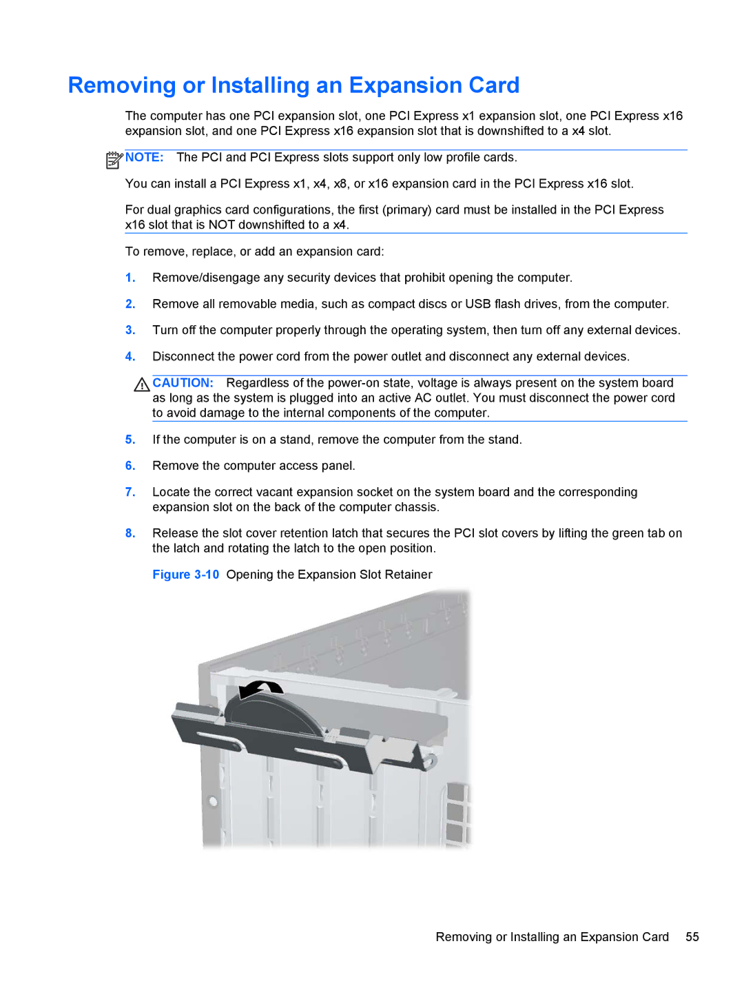 HP Pro 6305 manual Removing or Installing an Expansion Card 