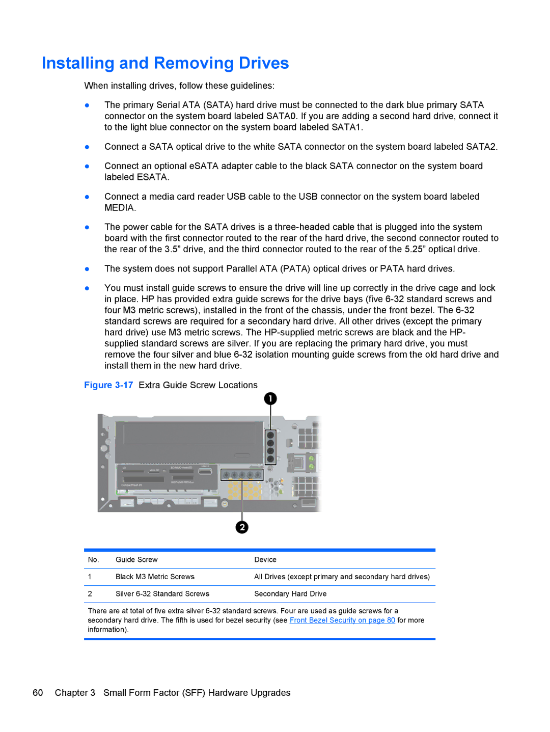 HP Pro 6305 manual 17Extra Guide Screw Locations 