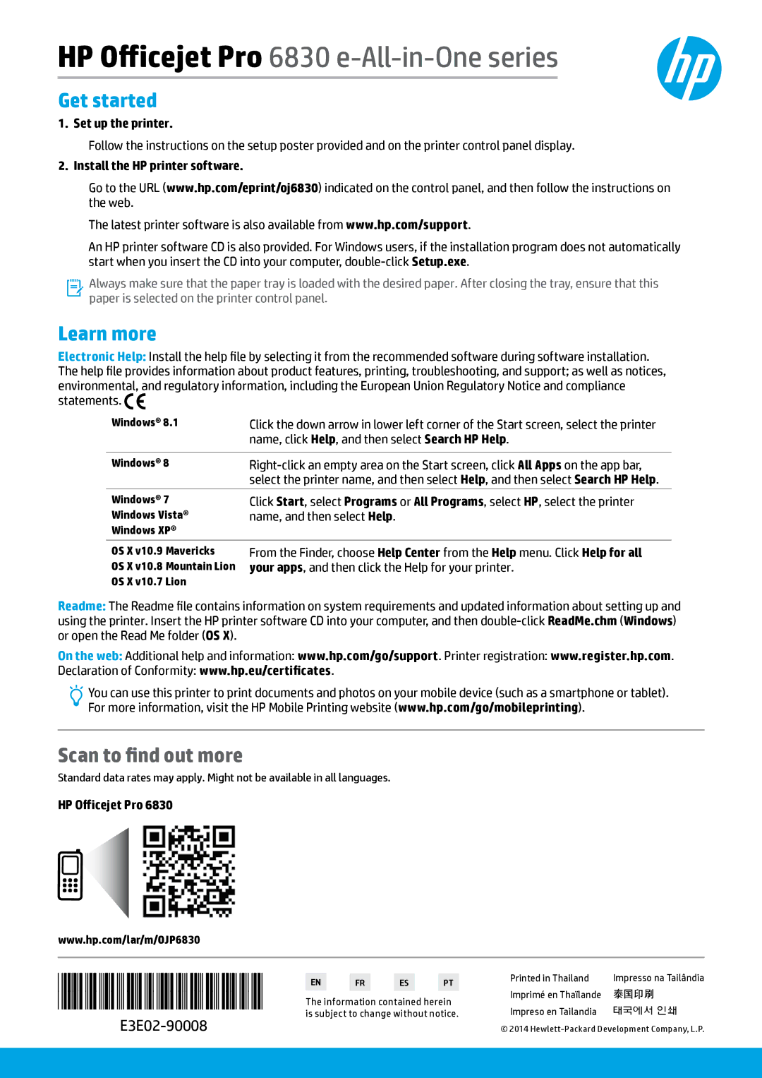 HP Pro 6835, Pro 6830 manual Get started, Learn more, Scan to find out more 