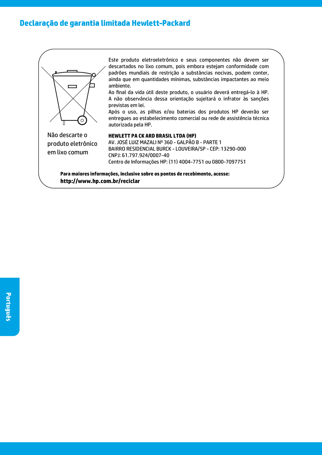 HP Pro 6830, Pro 6835 manual Declaração de garantia limitada Hewlett-Packard 