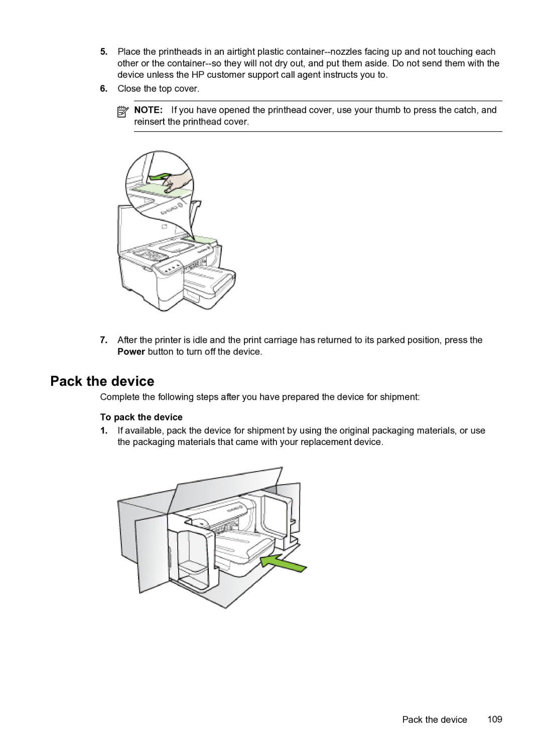 HP Pro 8000 C9297A#B1H manual Pack the device, To pack the device 