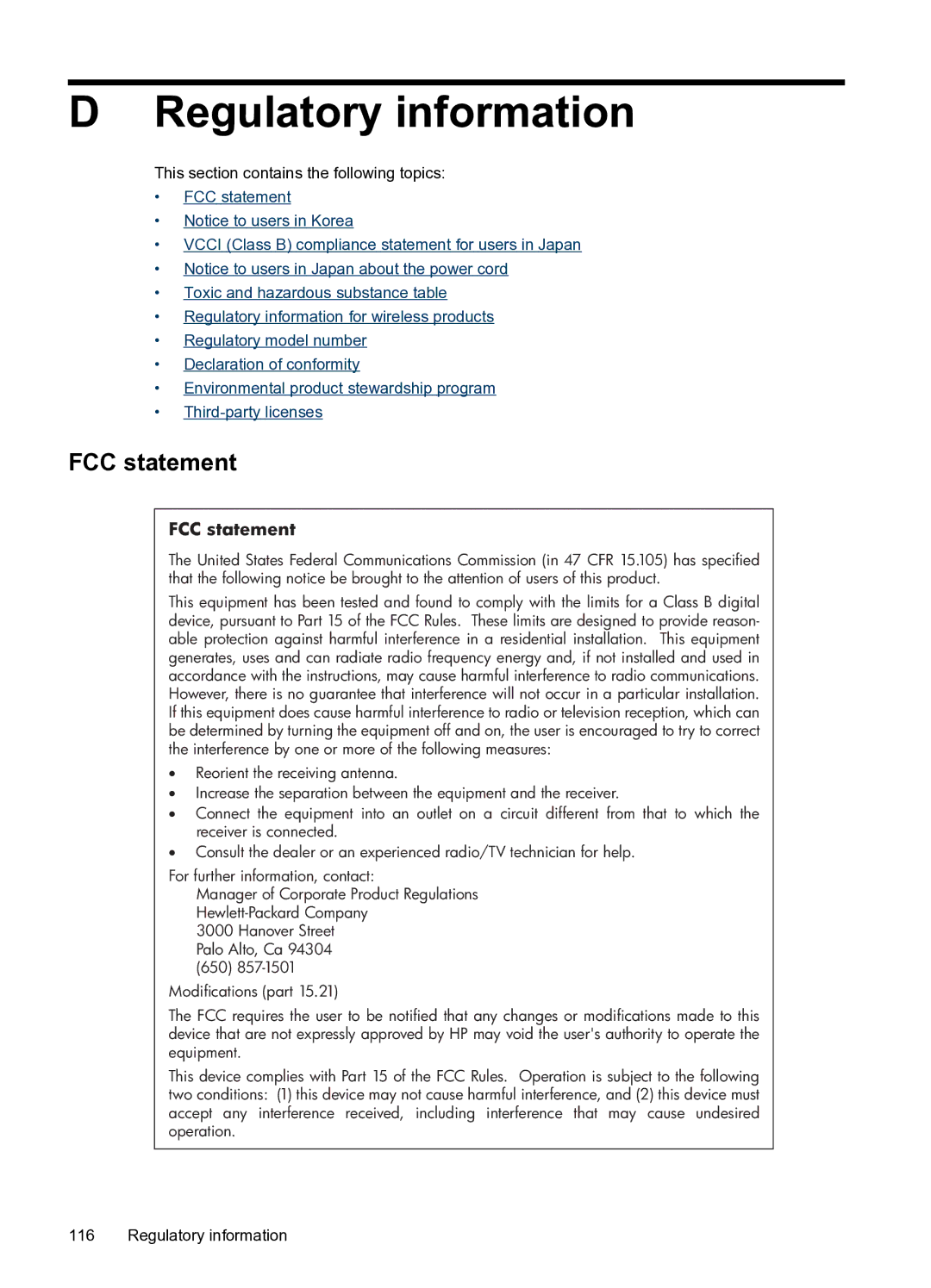 HP Pro 8000 C9297A#B1H manual Regulatory information, FCC statement 