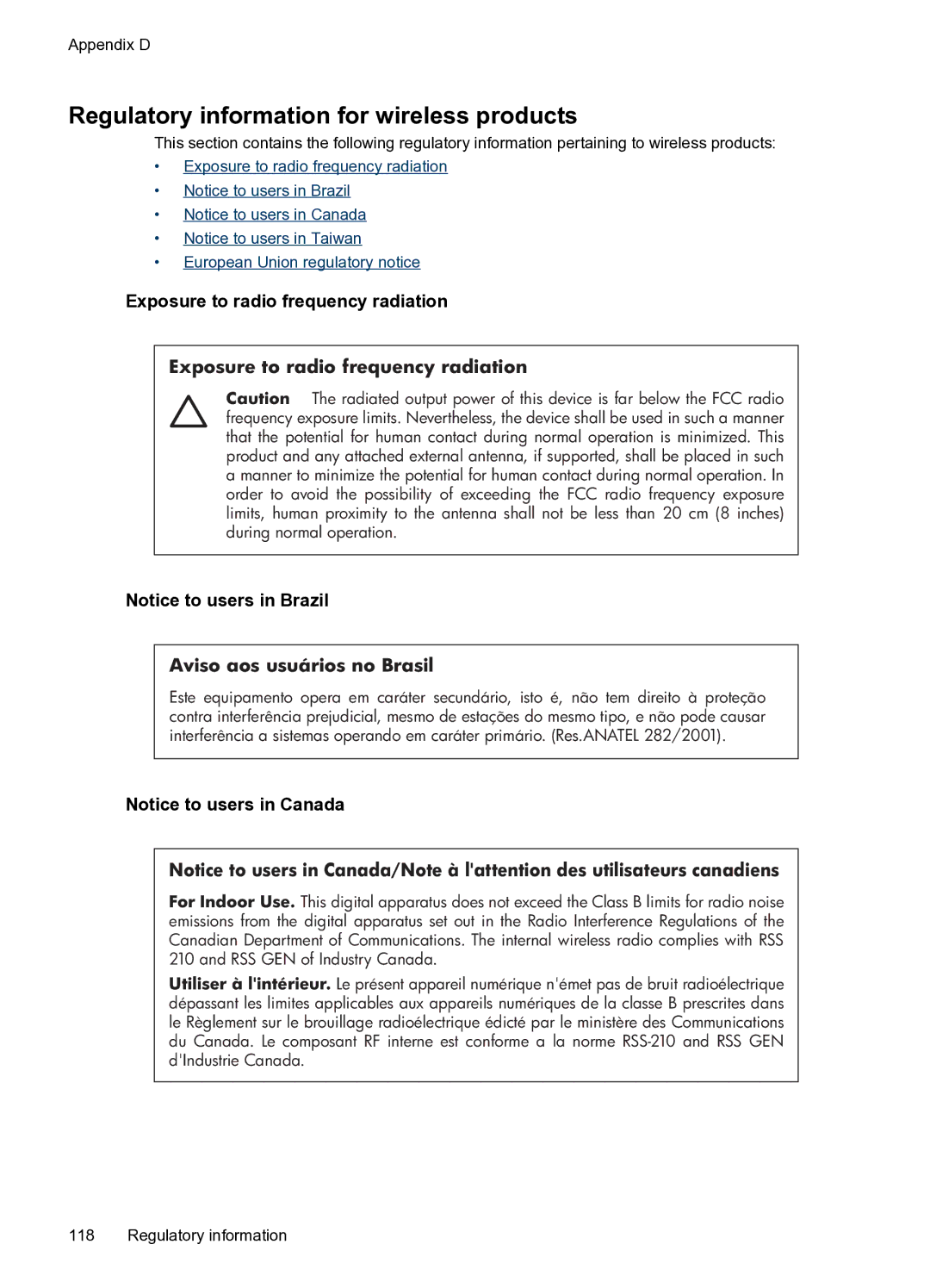 HP Pro 8000 C9297A#B1H manual Regulatory information for wireless products, Exposure to radio frequency radiation 