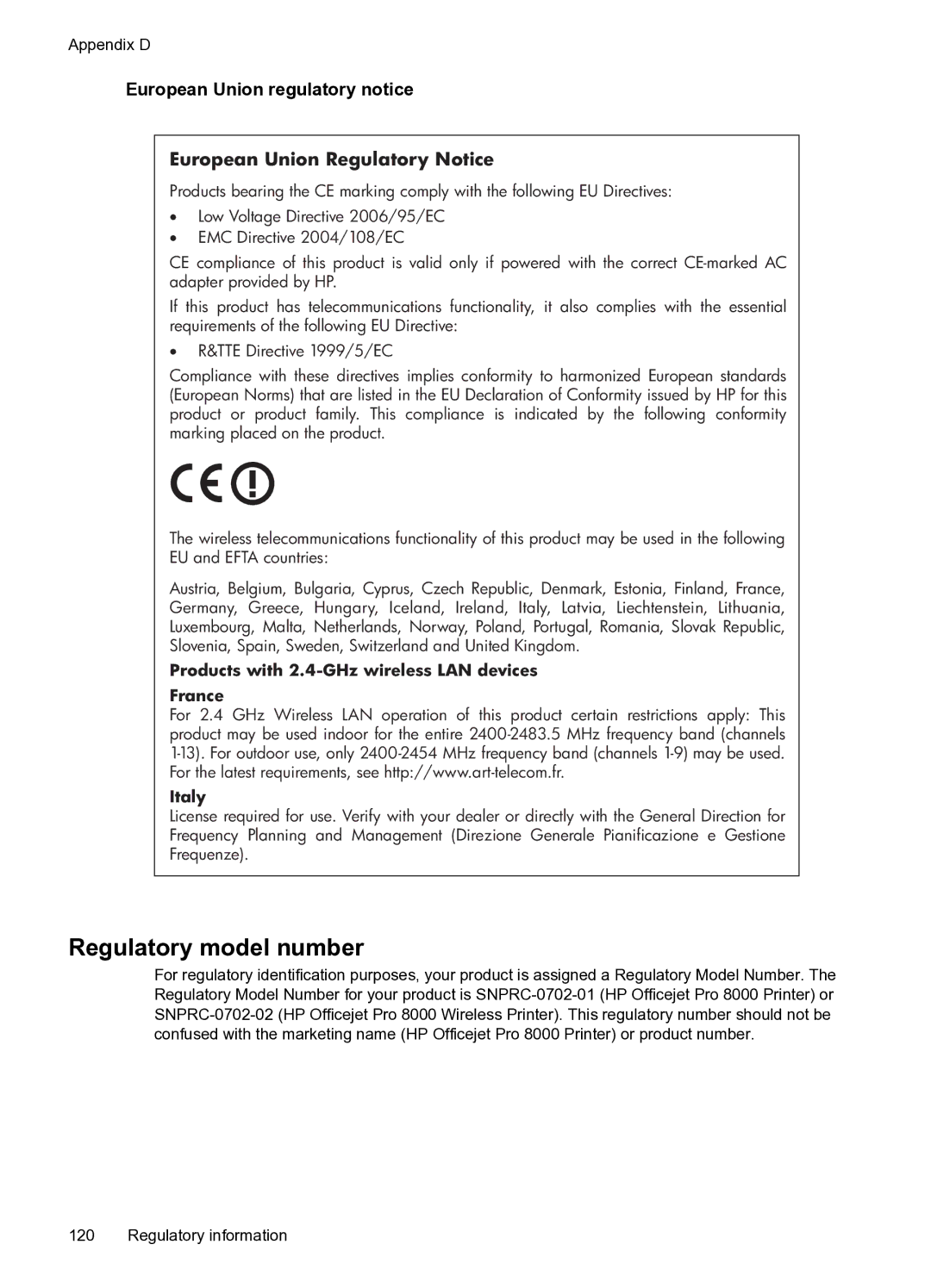 HP Pro 8000 C9297A#B1H manual Regulatory model number, European Union regulatory notice 