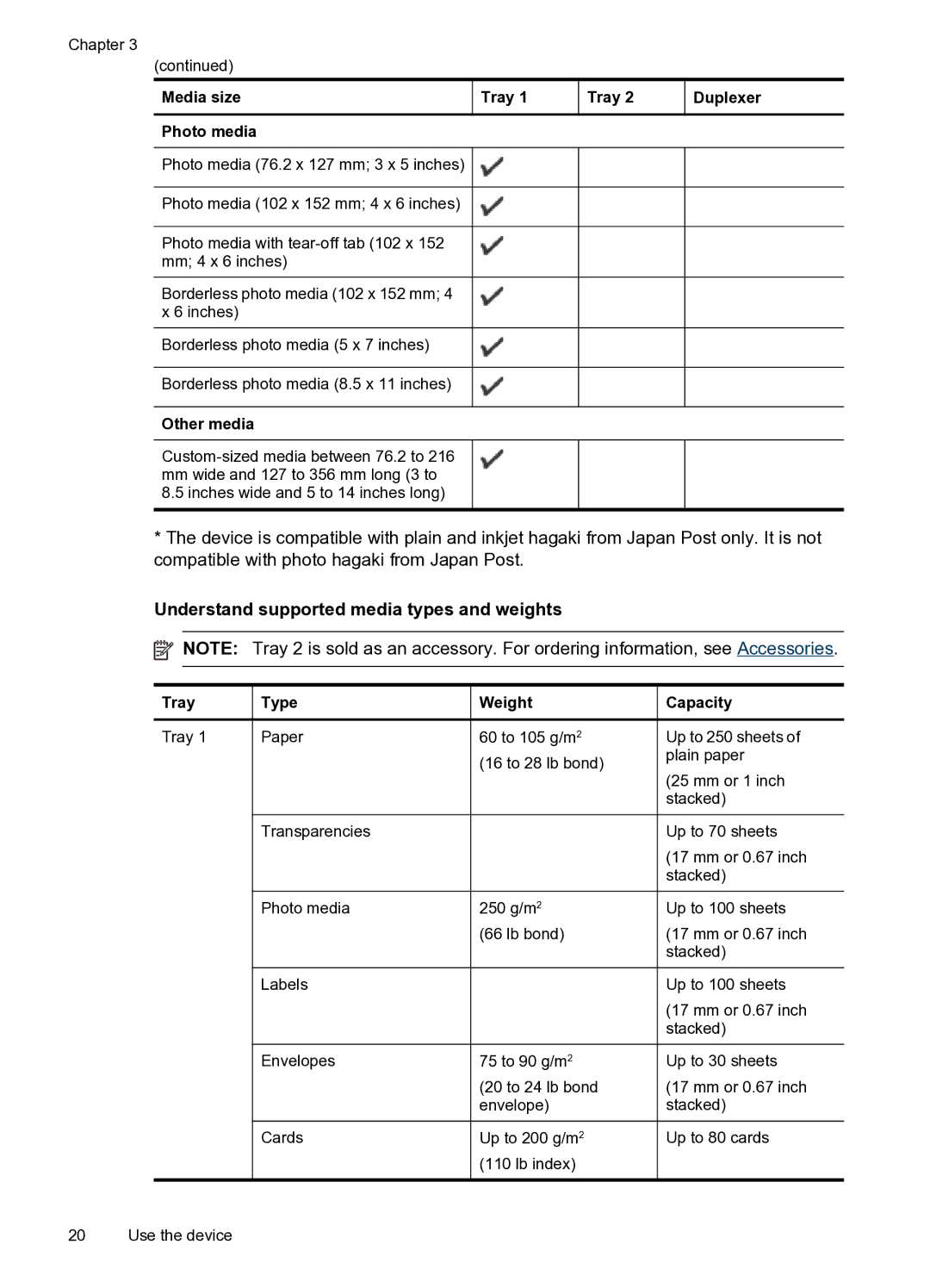 HP Pro 8000 C9297A#B1H manual Understand supported media types and weights, Photo media, Other media, Capacity 