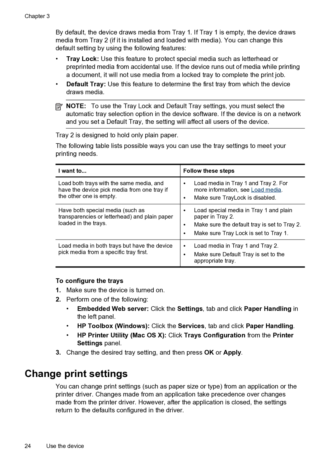 HP Pro 8000 C9297A#B1H manual Change print settings, To configure the trays, Want to 