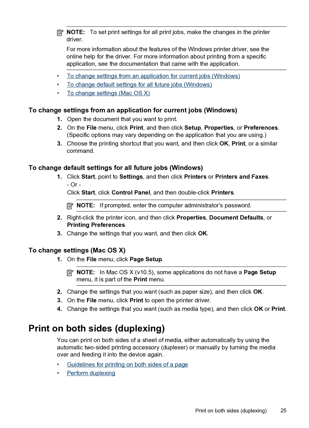 HP Pro 8000 C9297A#B1H manual Print on both sides duplexing, To change default settings for all future jobs Windows 