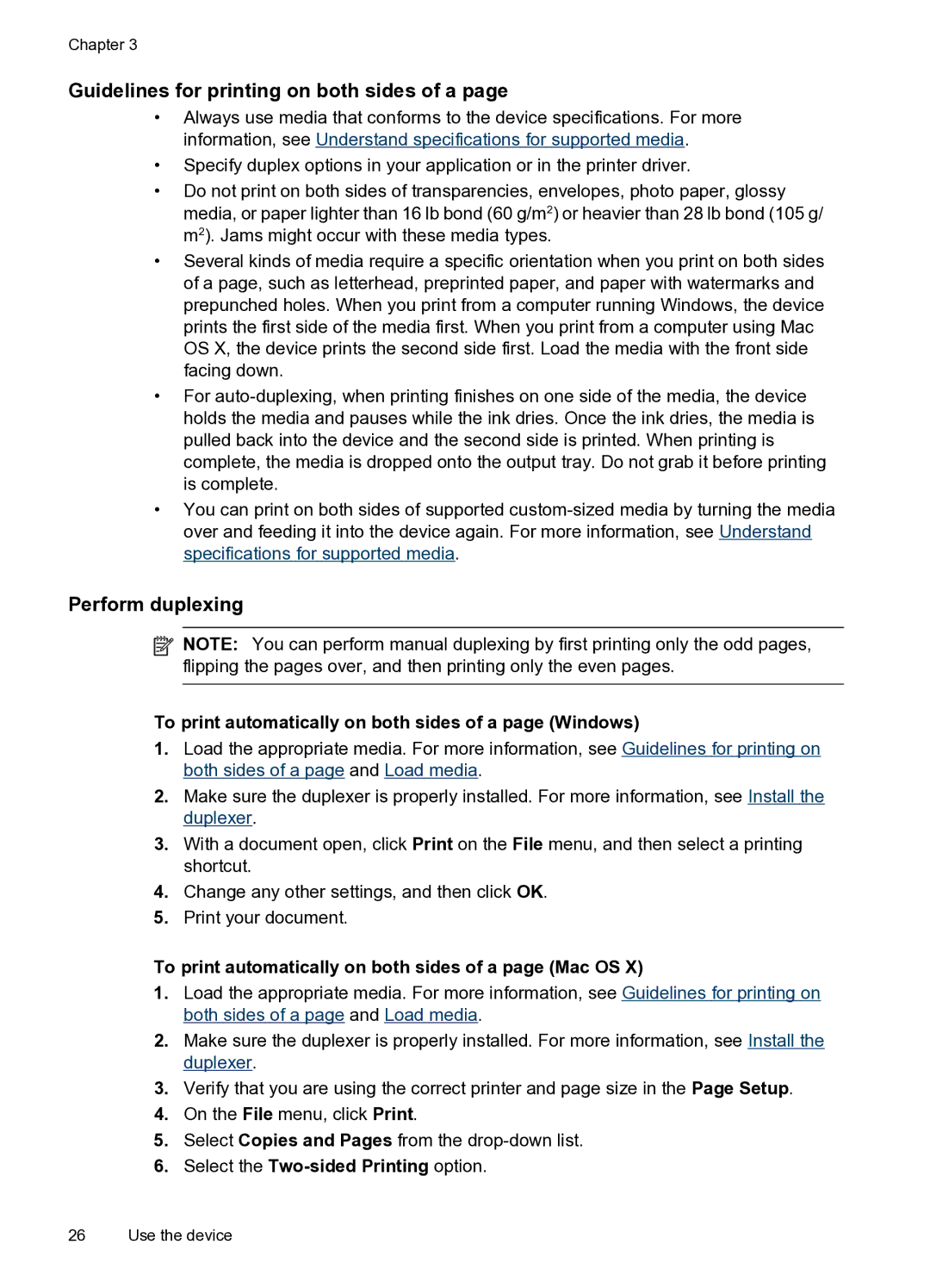 HP Pro 8000 C9297A#B1H Guidelines for printing on both sides of a, Perform duplexing, Select the Two-sided Printing option 