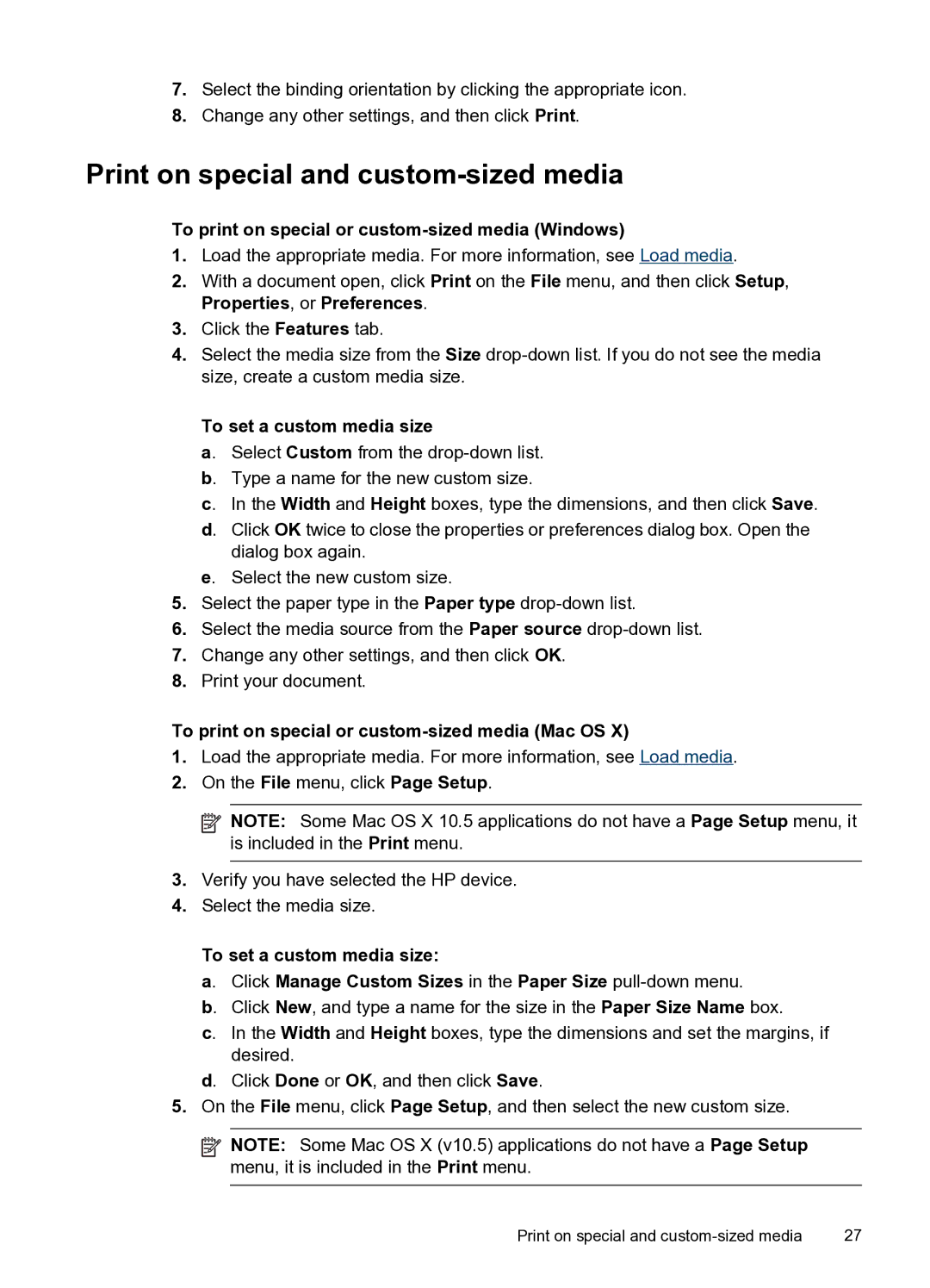 HP Pro 8000 C9297A#B1H manual Print on special and custom-sized media, To print on special or custom-sized media Windows 