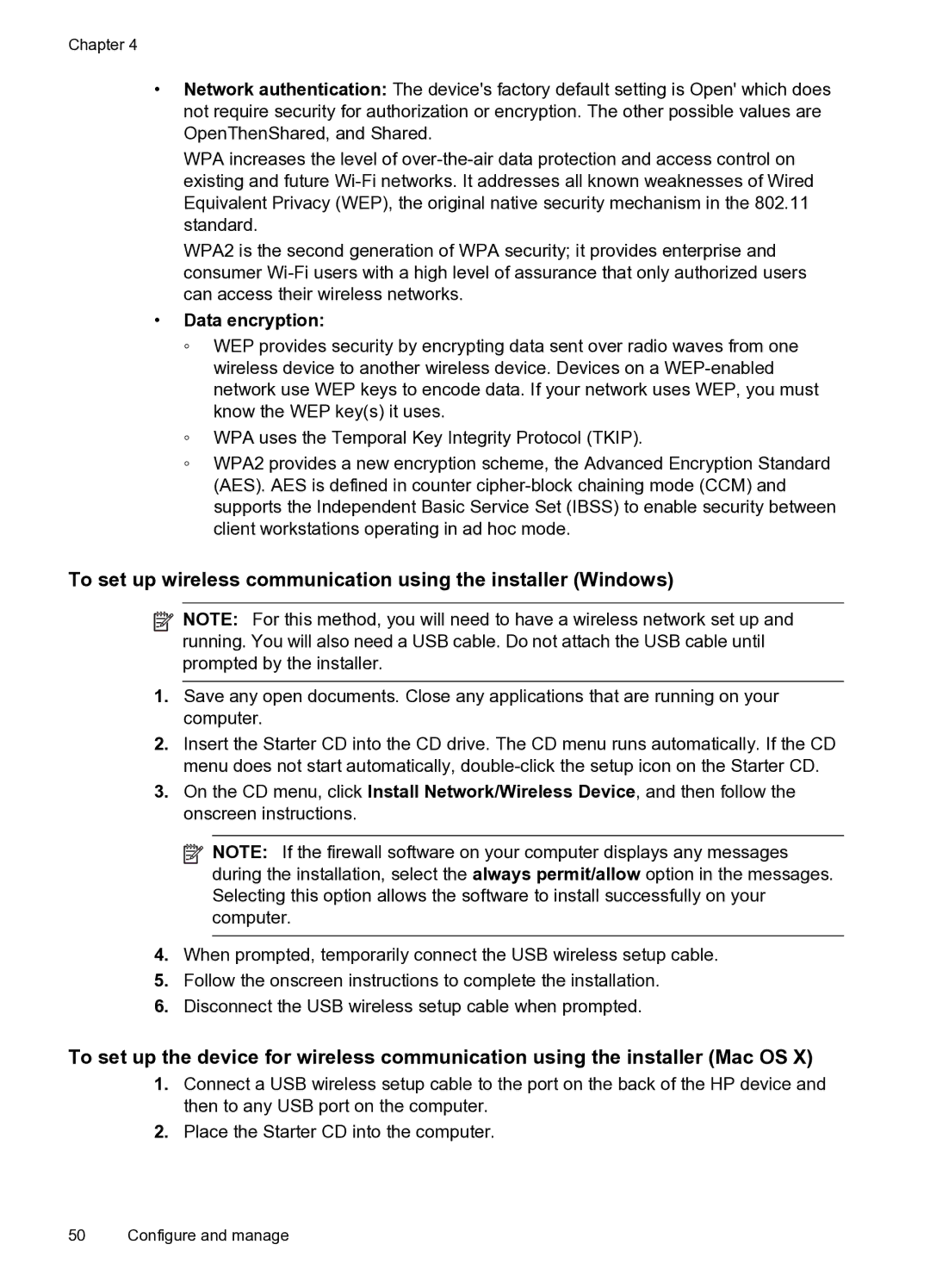 HP Pro 8000 C9297A#B1H manual To set up wireless communication using the installer Windows, Data encryption 