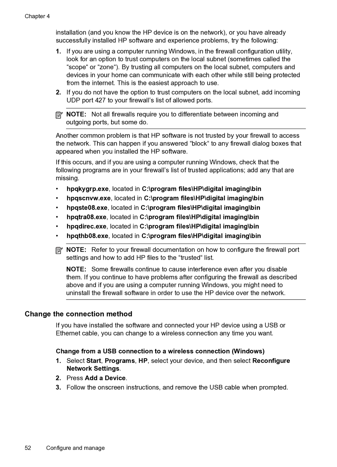 HP Pro 8000 C9297A#B1H manual Change the connection method, Press Add a Device 