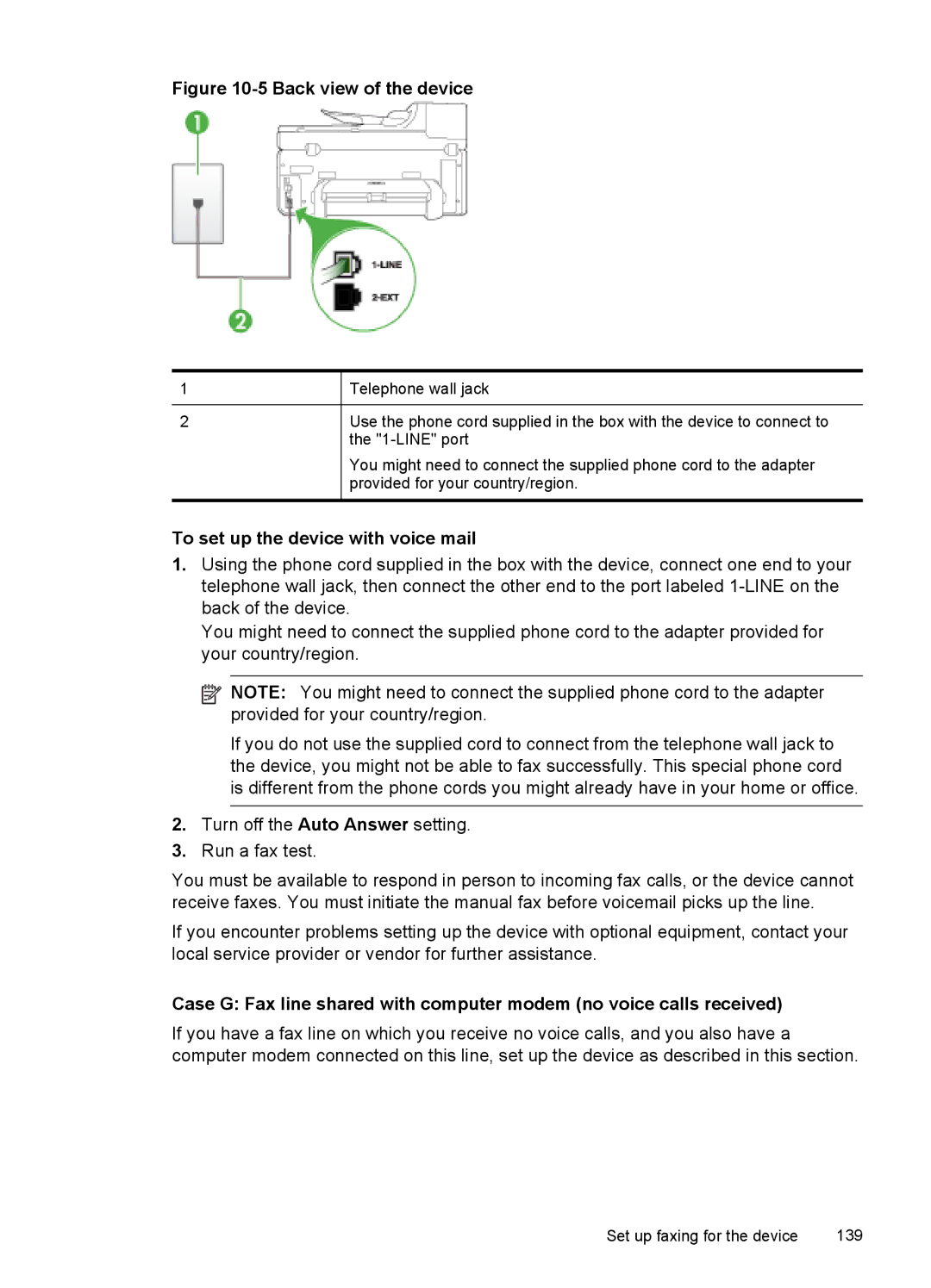 HP Pro 8500 - A909b manual To set up the device with voice mail, Turn off the Auto Answer setting Run a fax test 