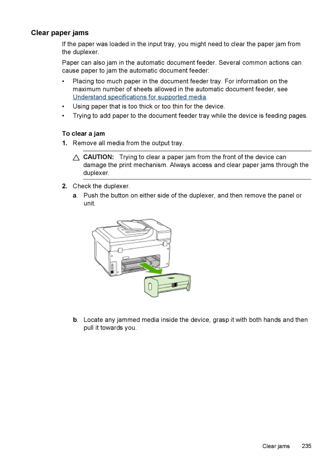 HP Pro 8500 - A909b, Pro 8500 - A909a, Pro 8500 - A909g, Pro 8500 Premier - A909n manual Clear paper jams, To clear a jam 