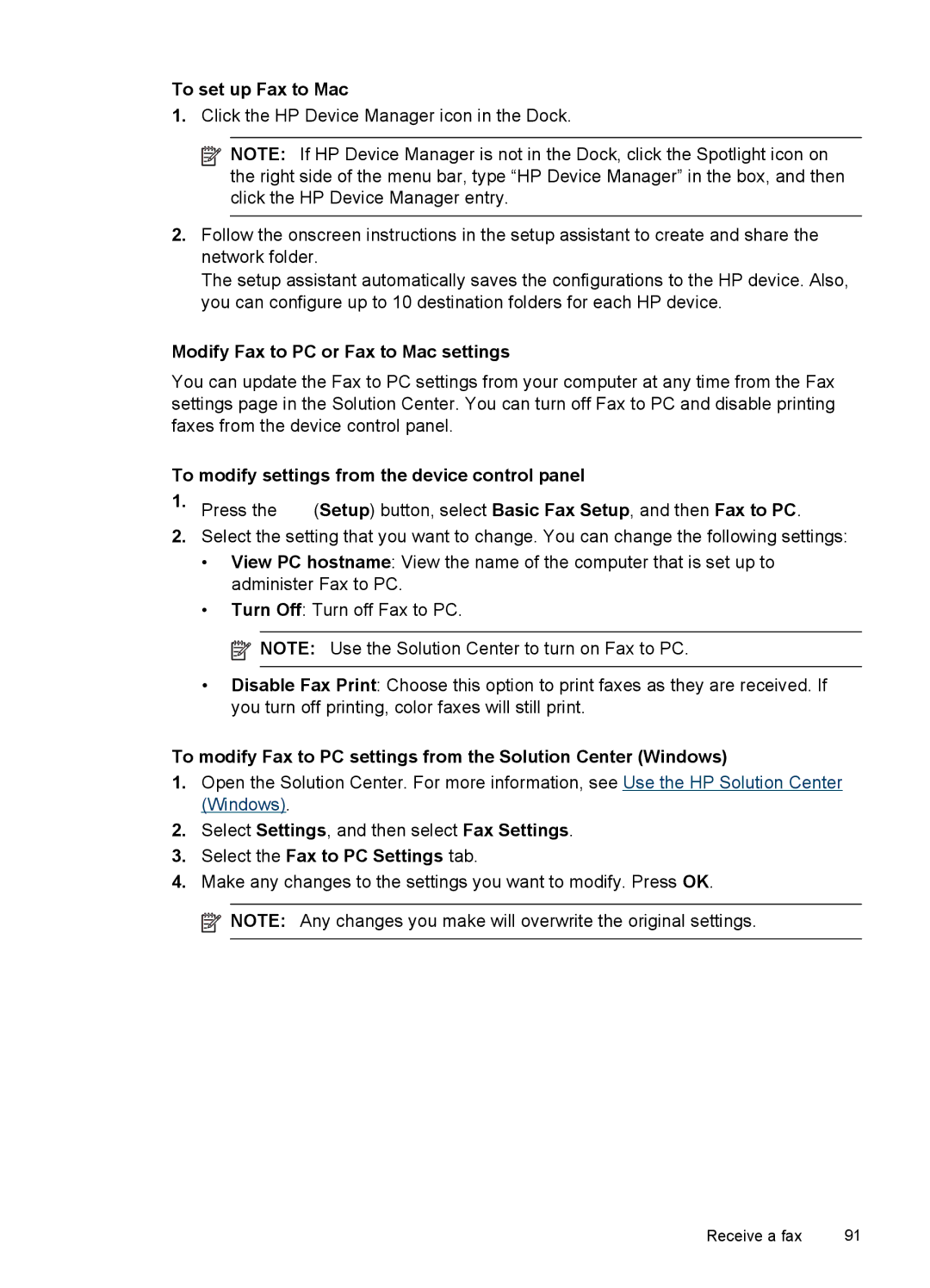 HP Pro 8500 - A909b manual To set up Fax to Mac, Modify Fax to PC or Fax to Mac settings, Select the Fax to PC Settings tab 