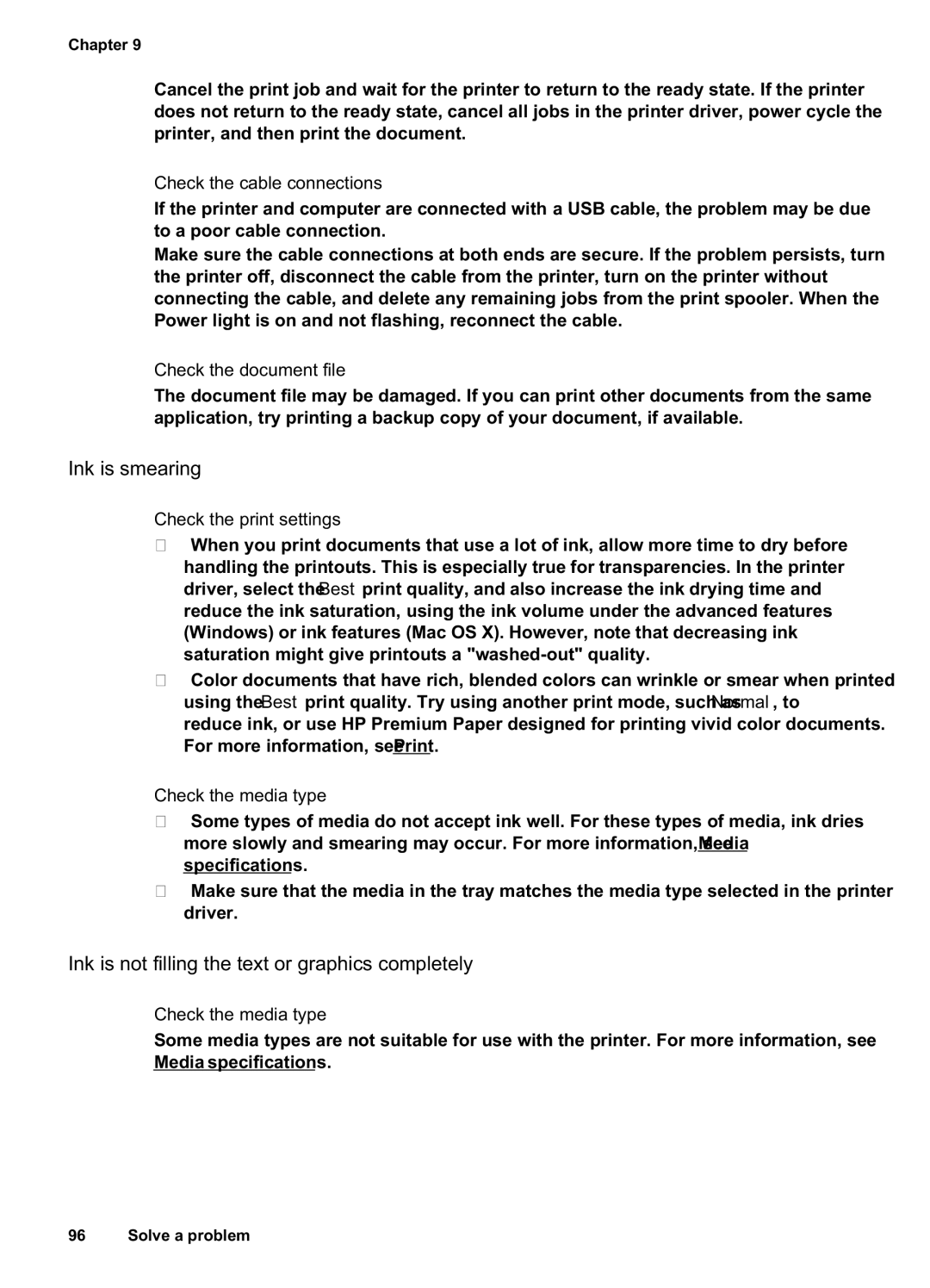 HP Pro 8500A Plus - A910g Ink is smearing, Ink is not filling the text or graphics completely, Check the document file 