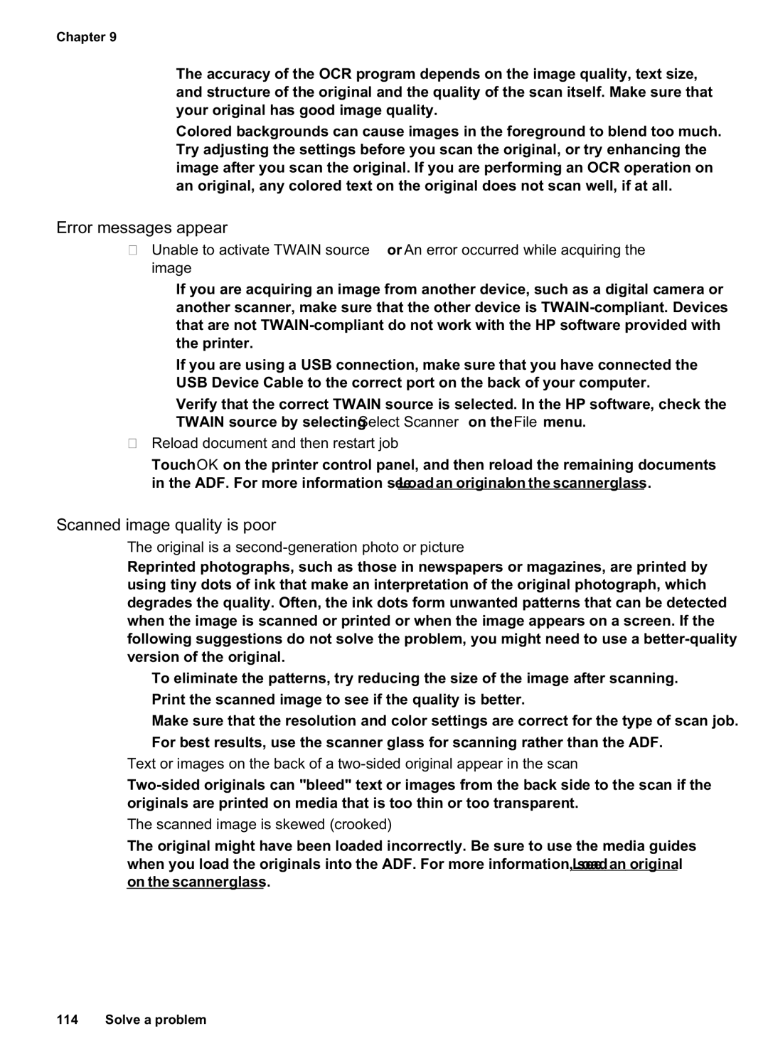 HP Pro 8500A Plus - A910g manual Error messages appear, Scanned image quality is poor, Reload document and then restart job 