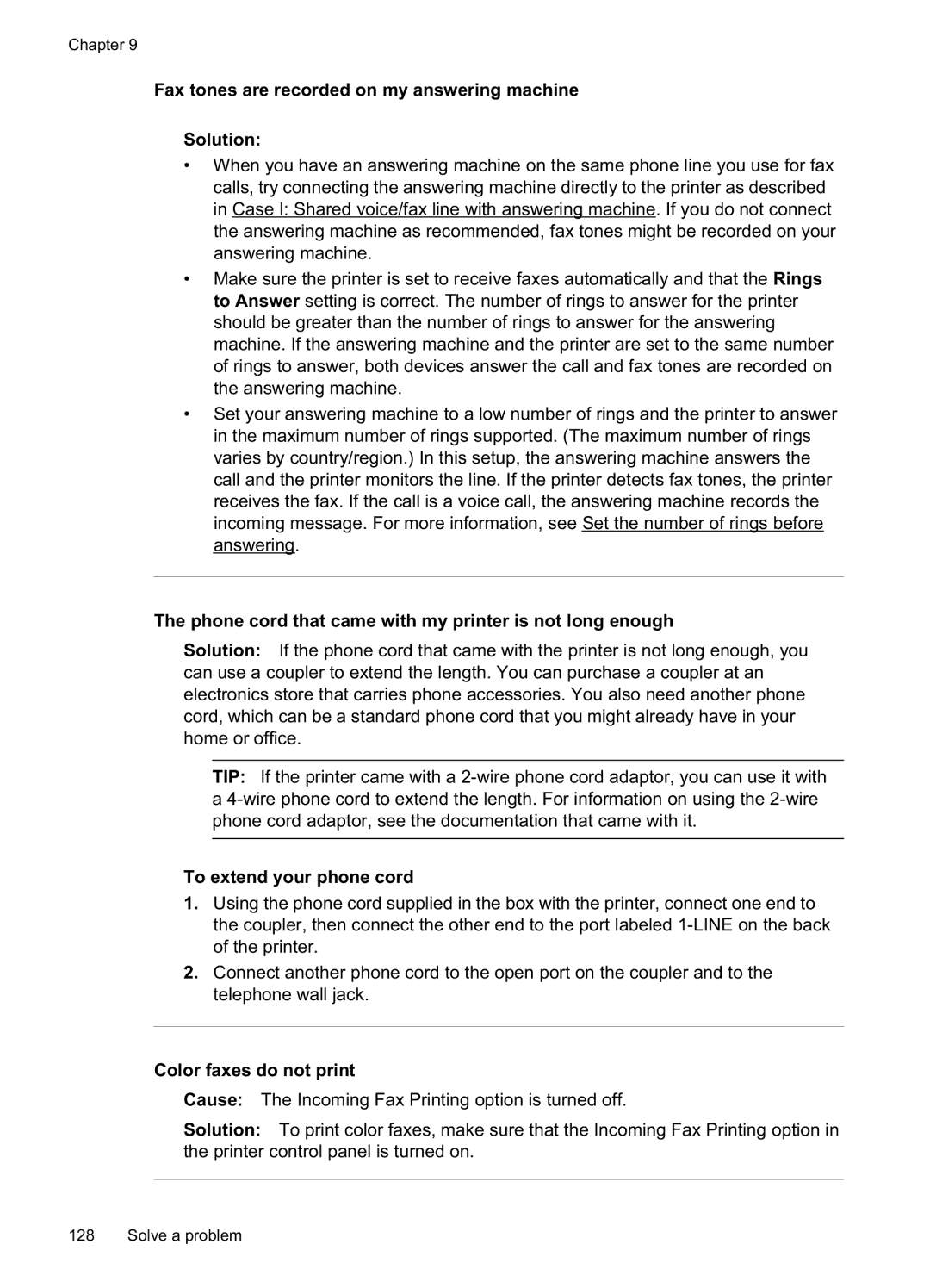 HP Pro 8500A - A910a manual Fax tones are recorded on my answering machine Solution, To extend your phone cord 