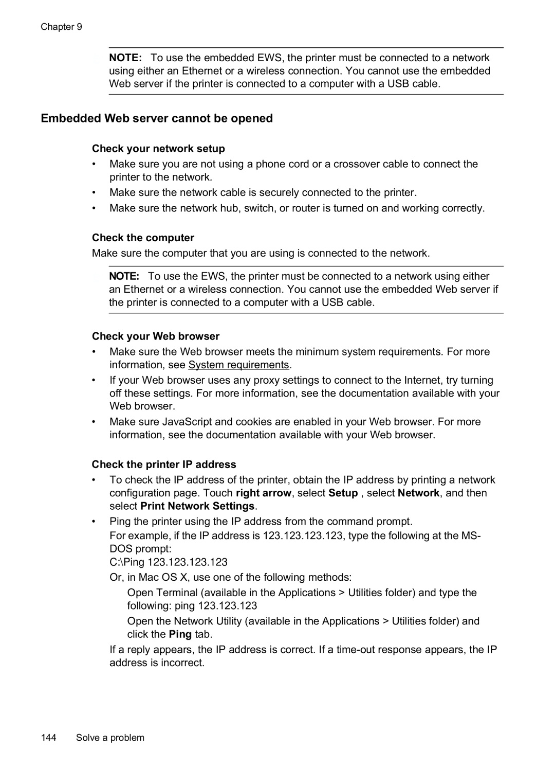 HP Pro 8500A Plus - A910g manual Embedded Web server cannot be opened, Check your network setup, Check the computer 