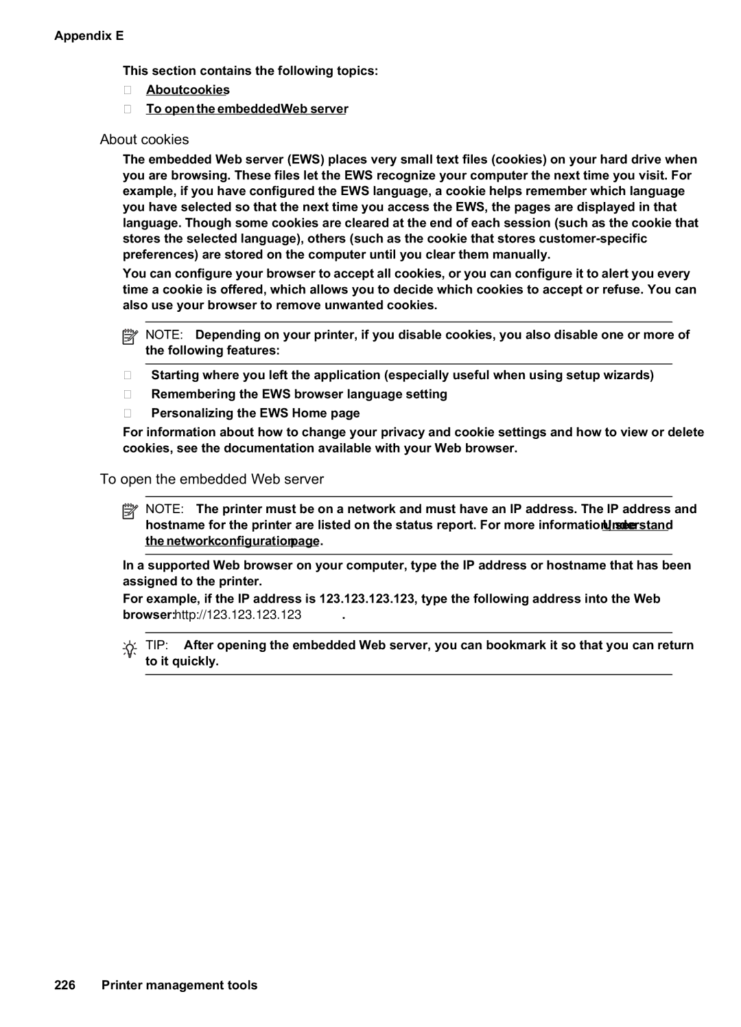 HP Pro 8500A Premium - A910n, Pro 8500A - A910a, Pro 8500A Plus - A910g manual About cookies, To open the embedded Web server 