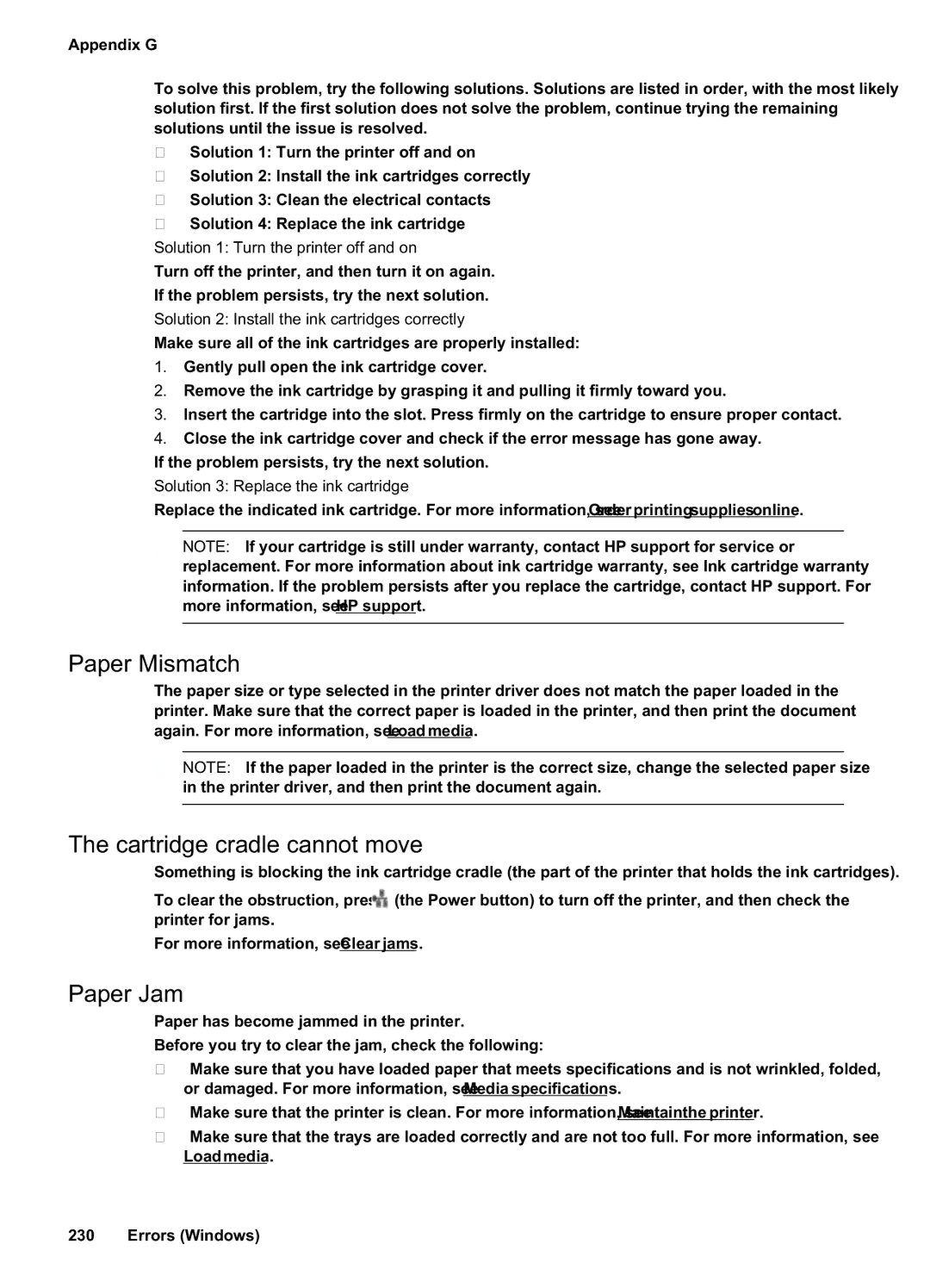 HP Pro 8500A - A910a manual Paper Mismatch, Cartridge cradle cannot move, Paper Jam, Solution 3 Replace the ink cartridge 