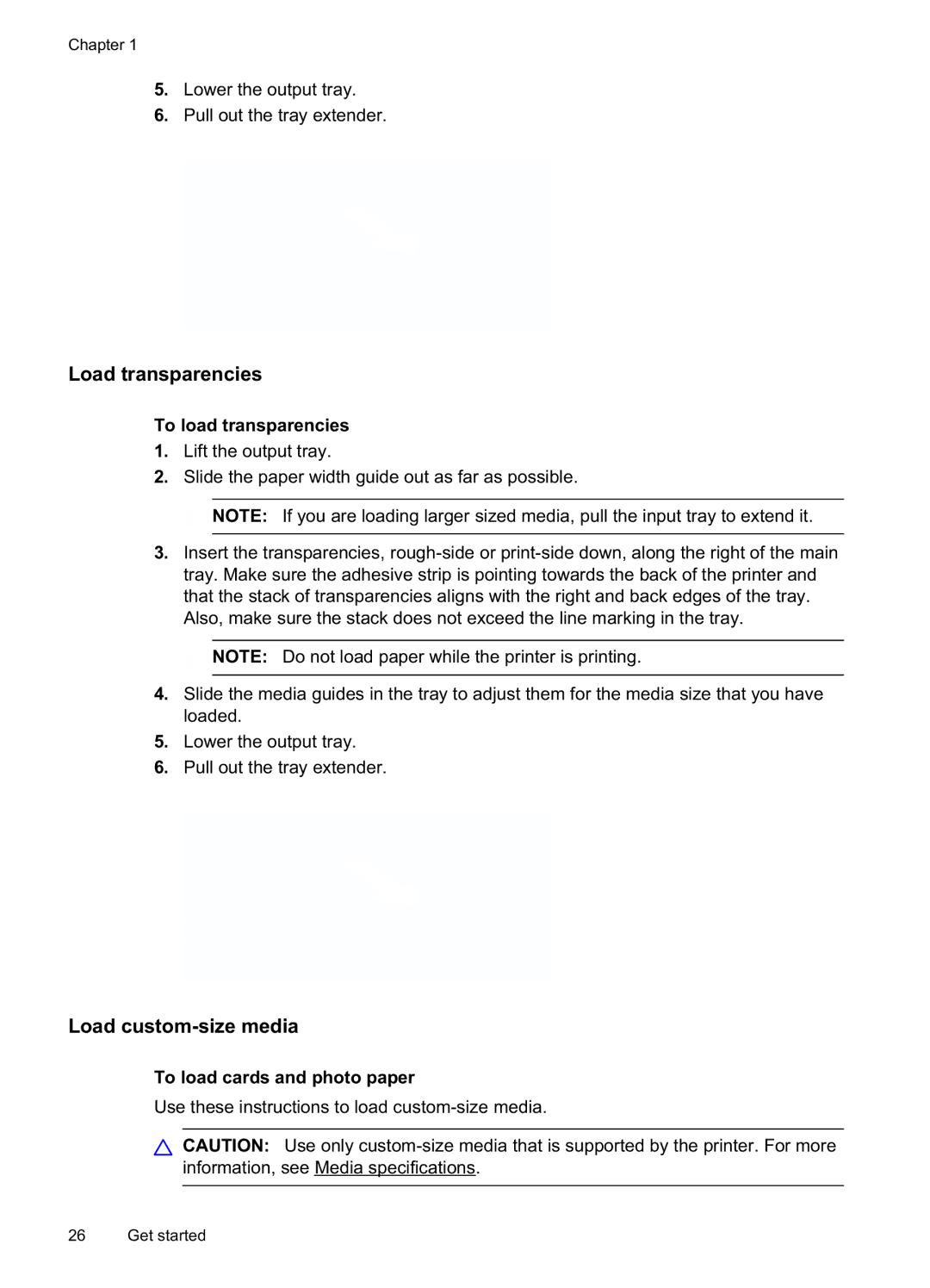 HP Pro 8500A - A910a, Pro 8500A Plus - A910g manual Load transparencies, Load custom-size media, To load transparencies 