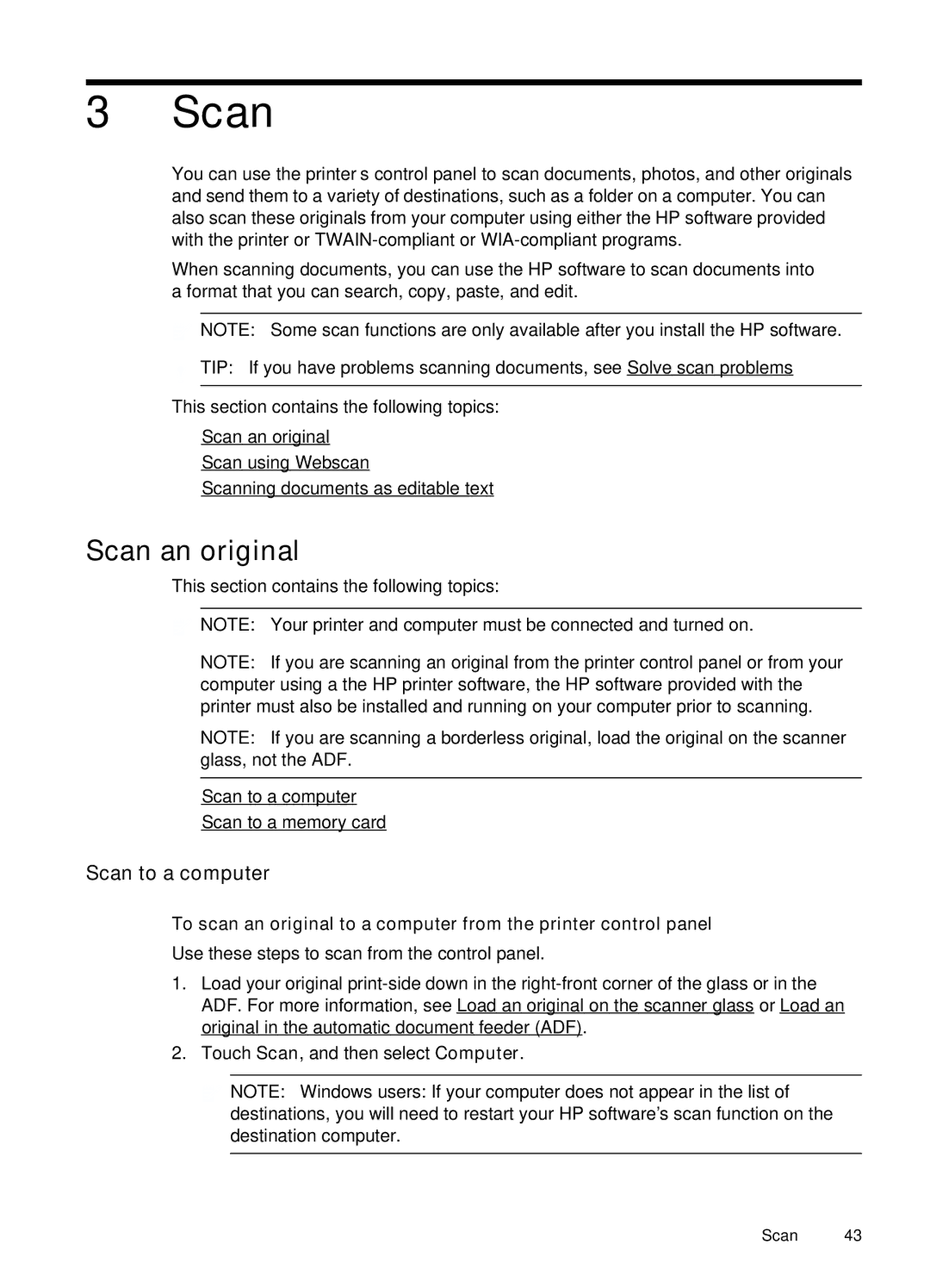 HP Pro 8500A Premium - A910n, Pro 8500A - A910a, Pro 8500A Plus - A910g manual Scan an original, Scan to a computer 