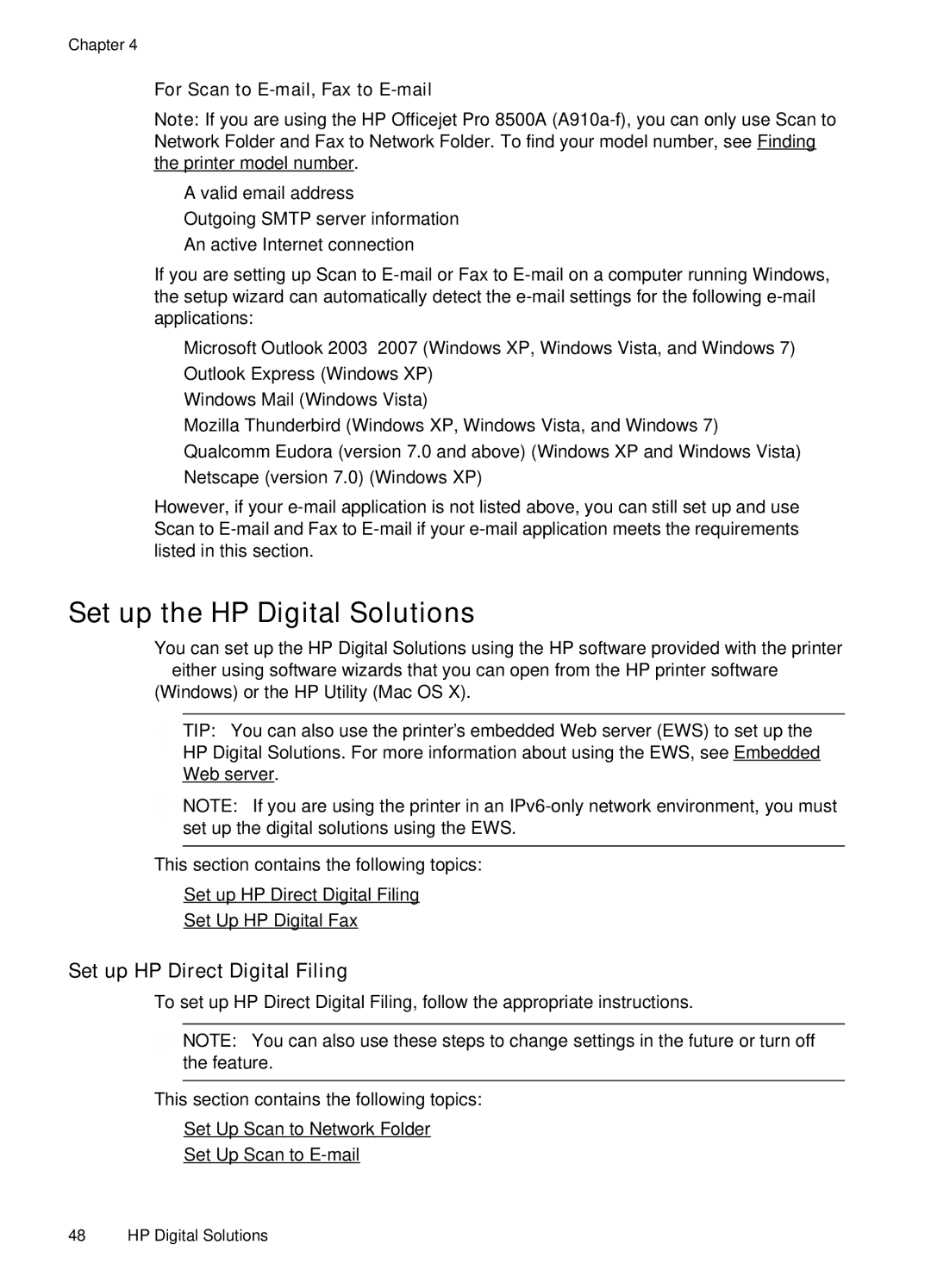 HP Pro 8500A Plus - A910g, Pro 8500A - A910a manual Set up the HP Digital Solutions, Set up HP Direct Digital Filing 