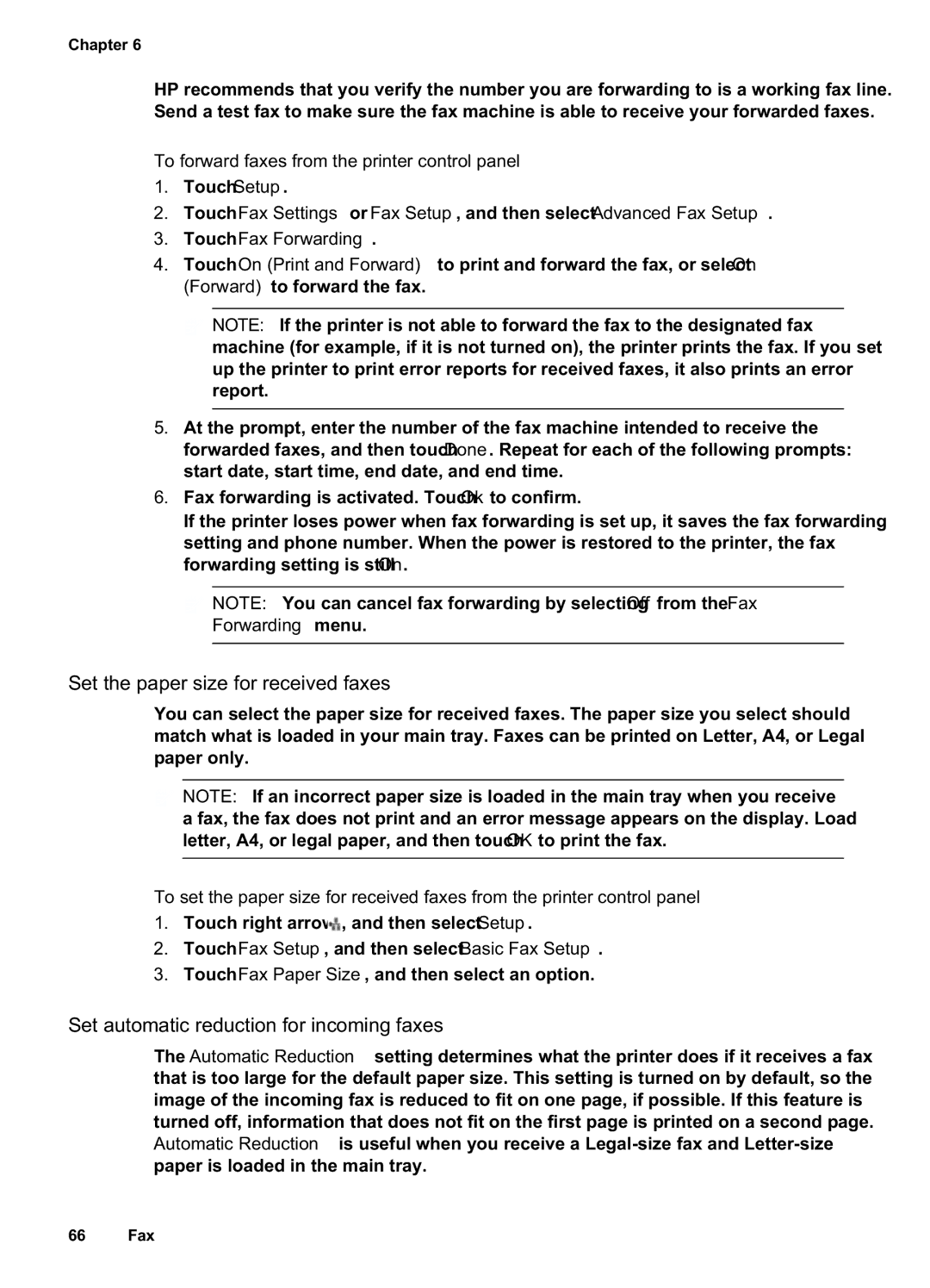 HP Pro 8500A Plus - A910g manual Set the paper size for received faxes, Set automatic reduction for incoming faxes 