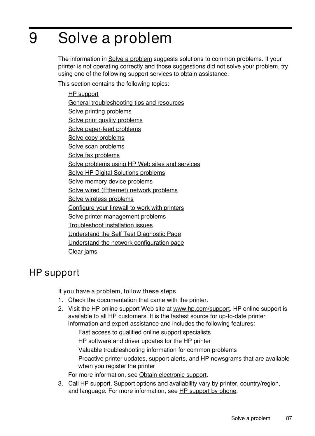 HP Pro 8500A Plus - A910g, Pro 8500A - A910a manual Solve a problem, HP support, If you have a problem, follow these steps 