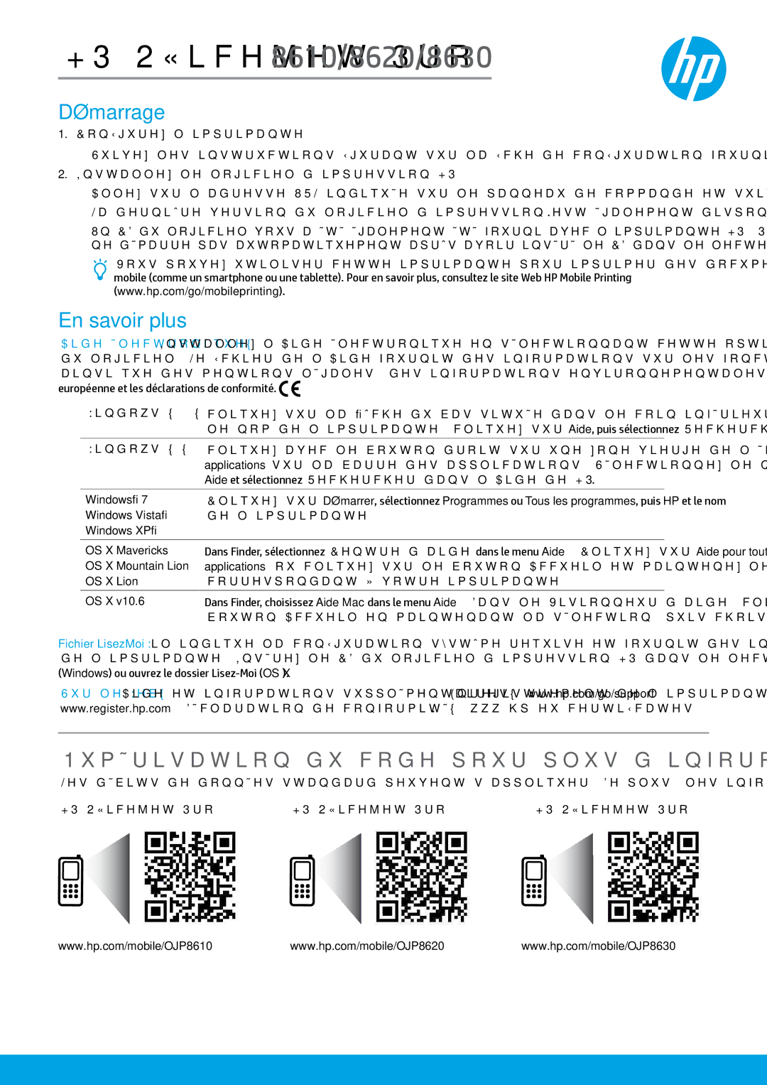 HP Pro 8625, Pro 8615, Pro 8620 manual Démarrage, En savoir plus, Numérisation du code pour plus dinformations 