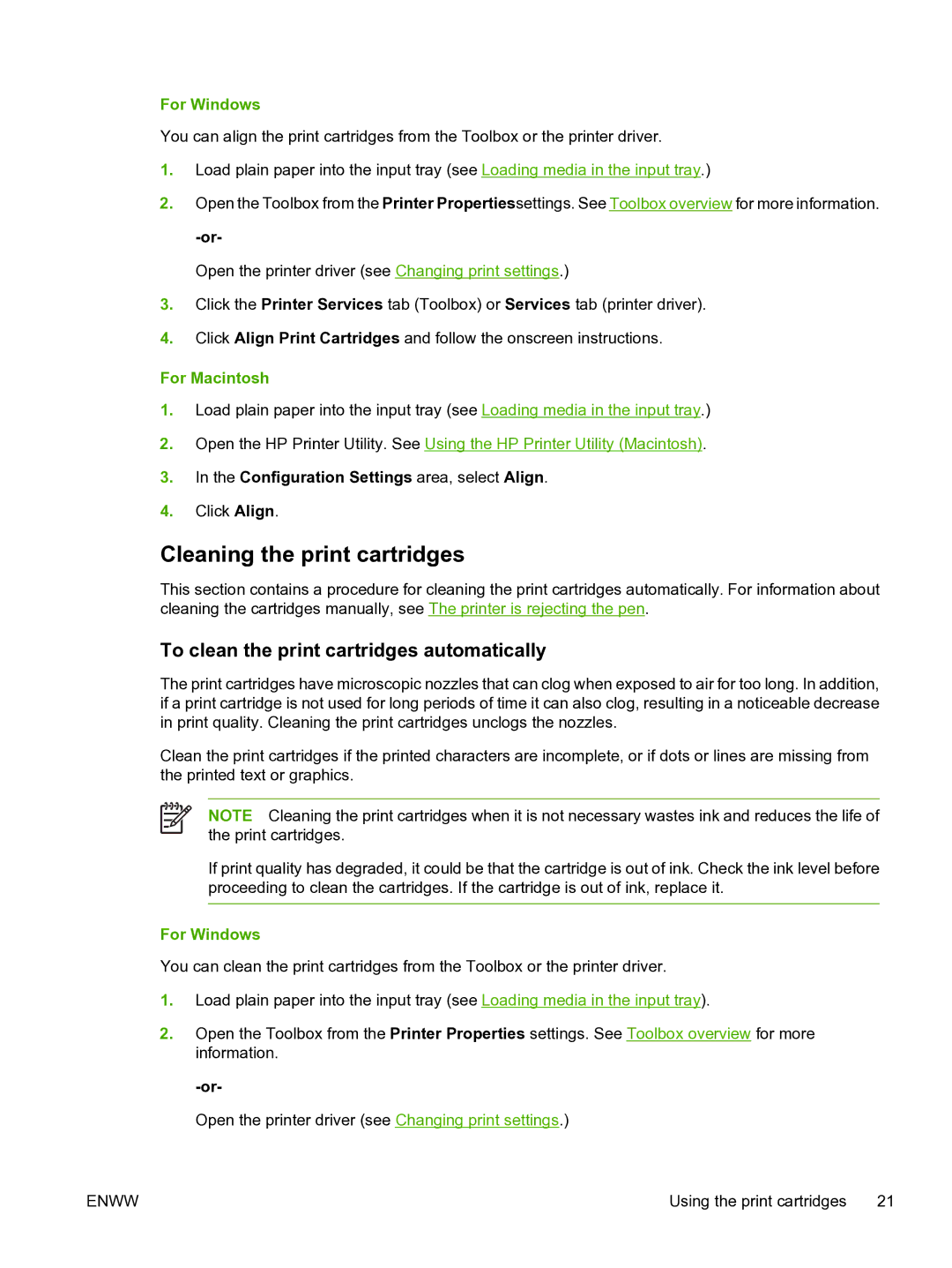 HP Pro B8300 manual Cleaning the print cartridges, To clean the print cartridges automatically, For Windows, For Macintosh 