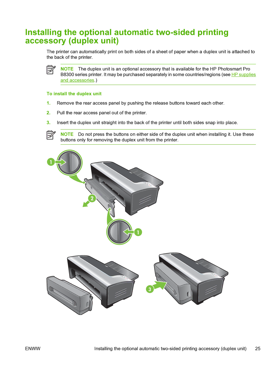 HP Pro B8300 manual To install the duplex unit 