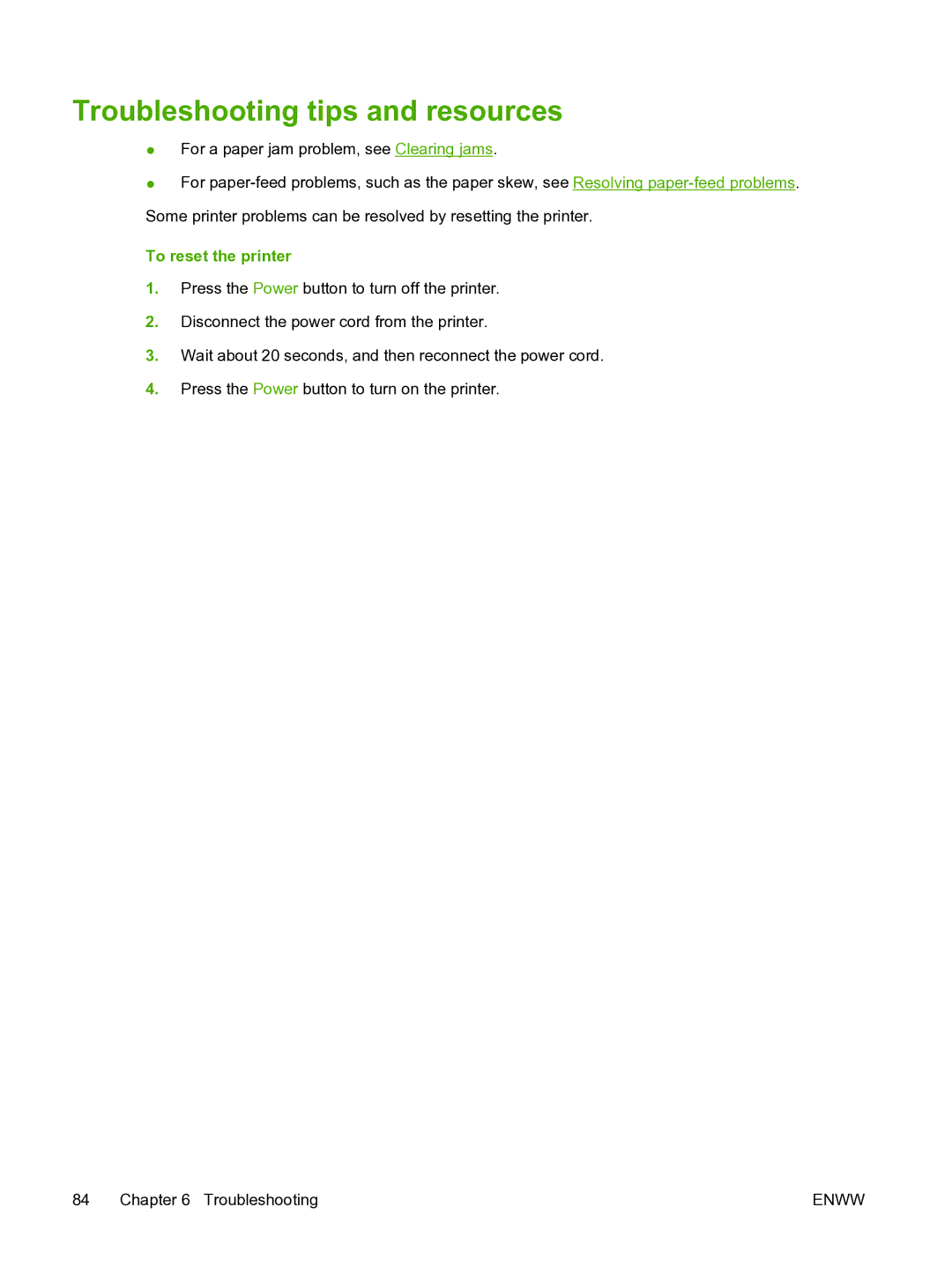 HP Pro B8300 manual Troubleshooting tips and resources, To reset the printer 