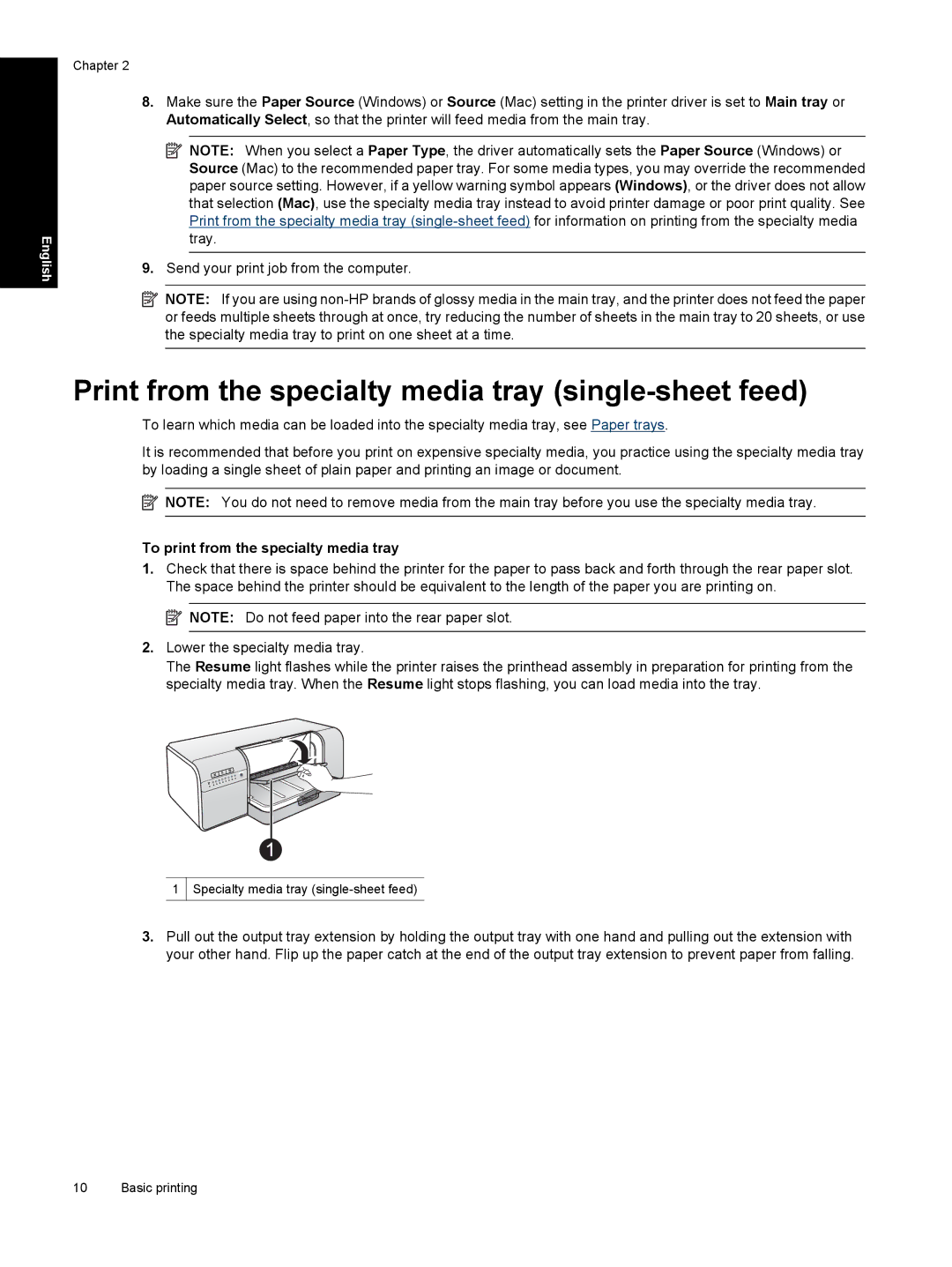 HP Pro B8800 manual Print from the specialty media tray single-sheet feed, To print from the specialty media tray 